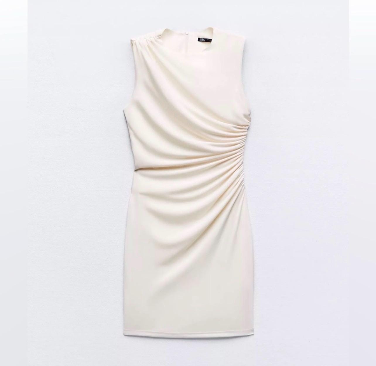 Zara Cream Sleeveless Ruched Mini Dress, view 3