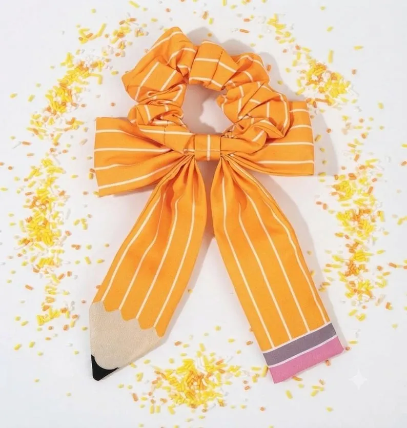 Pencil print long-tail scrunchie
