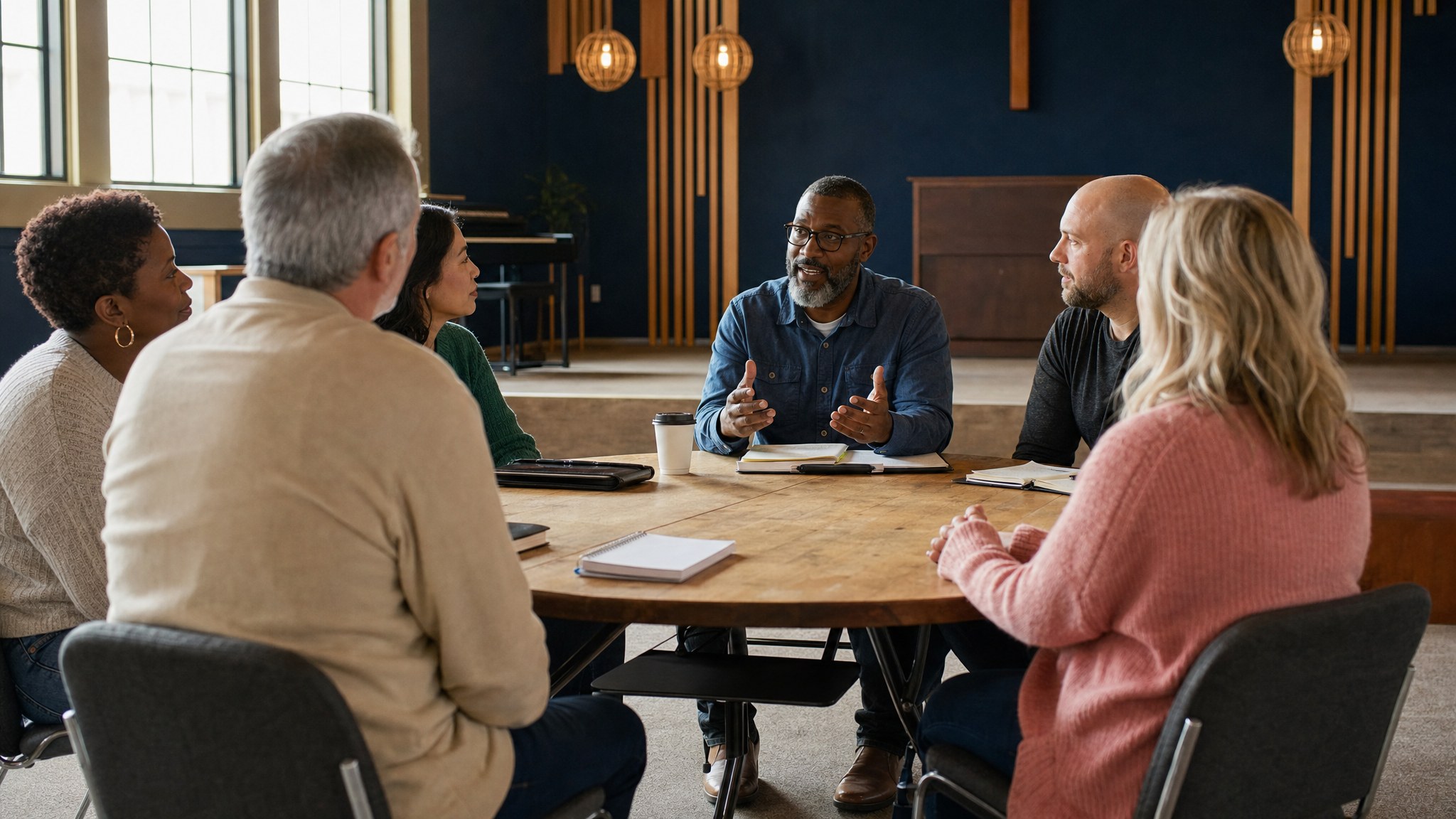 Pastor facilitating a church leadership discussion