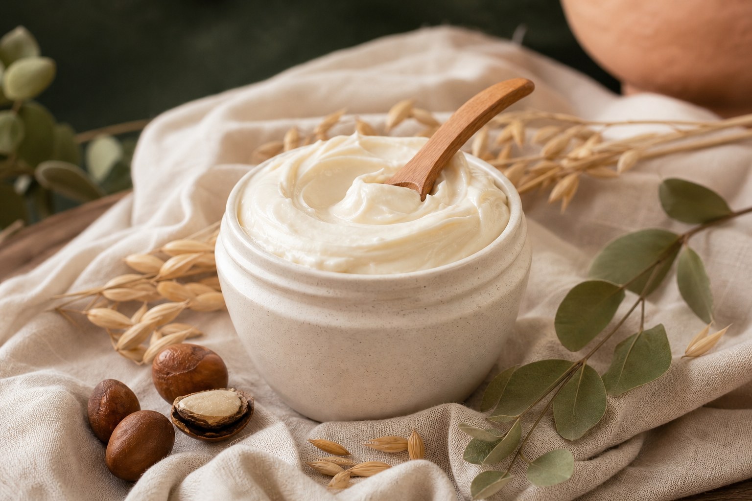 Whipped body butter in a ceramic jar