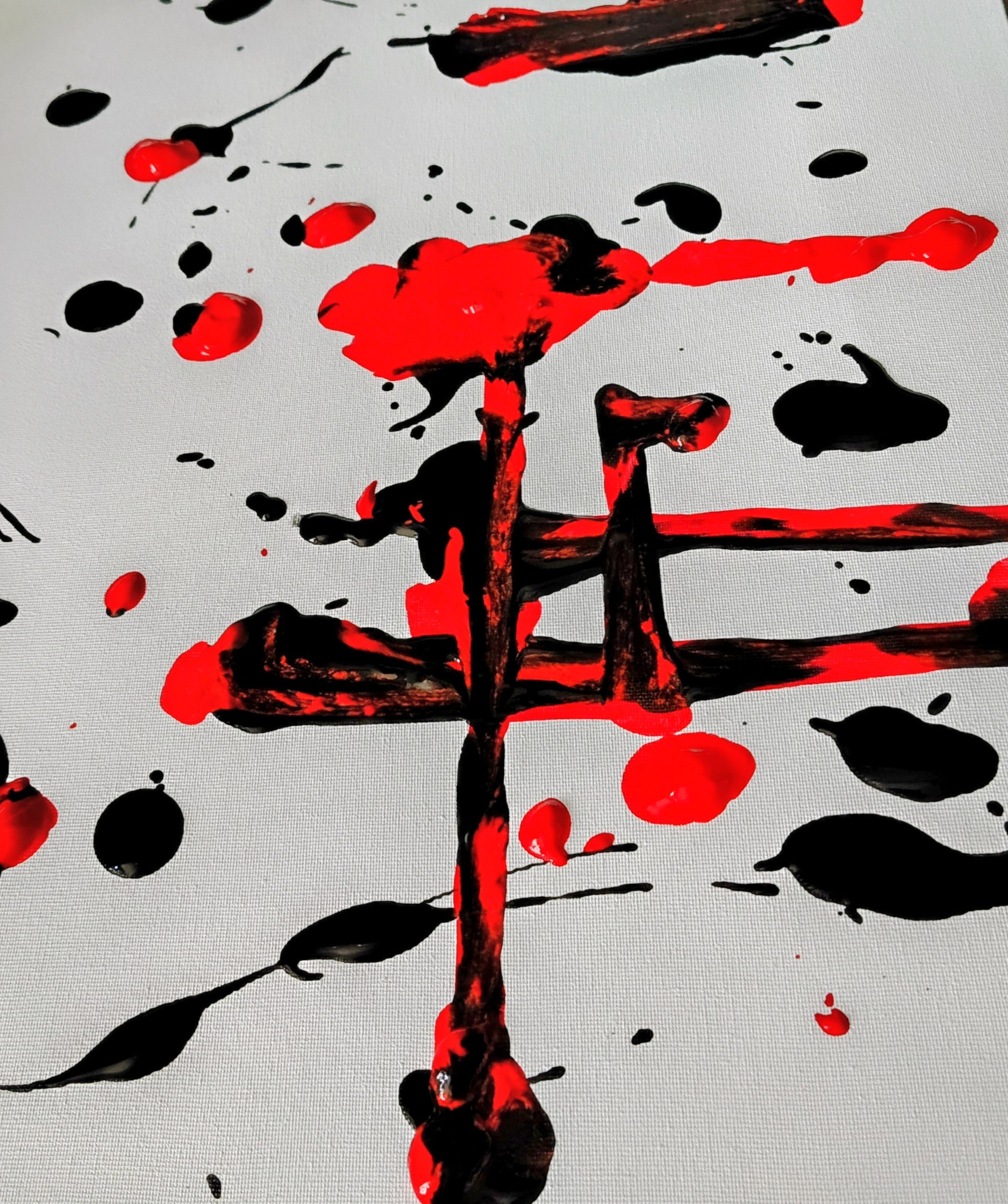 Cherry Bomb original acrylic painting by Maria Hughes, with expressive red and black marks