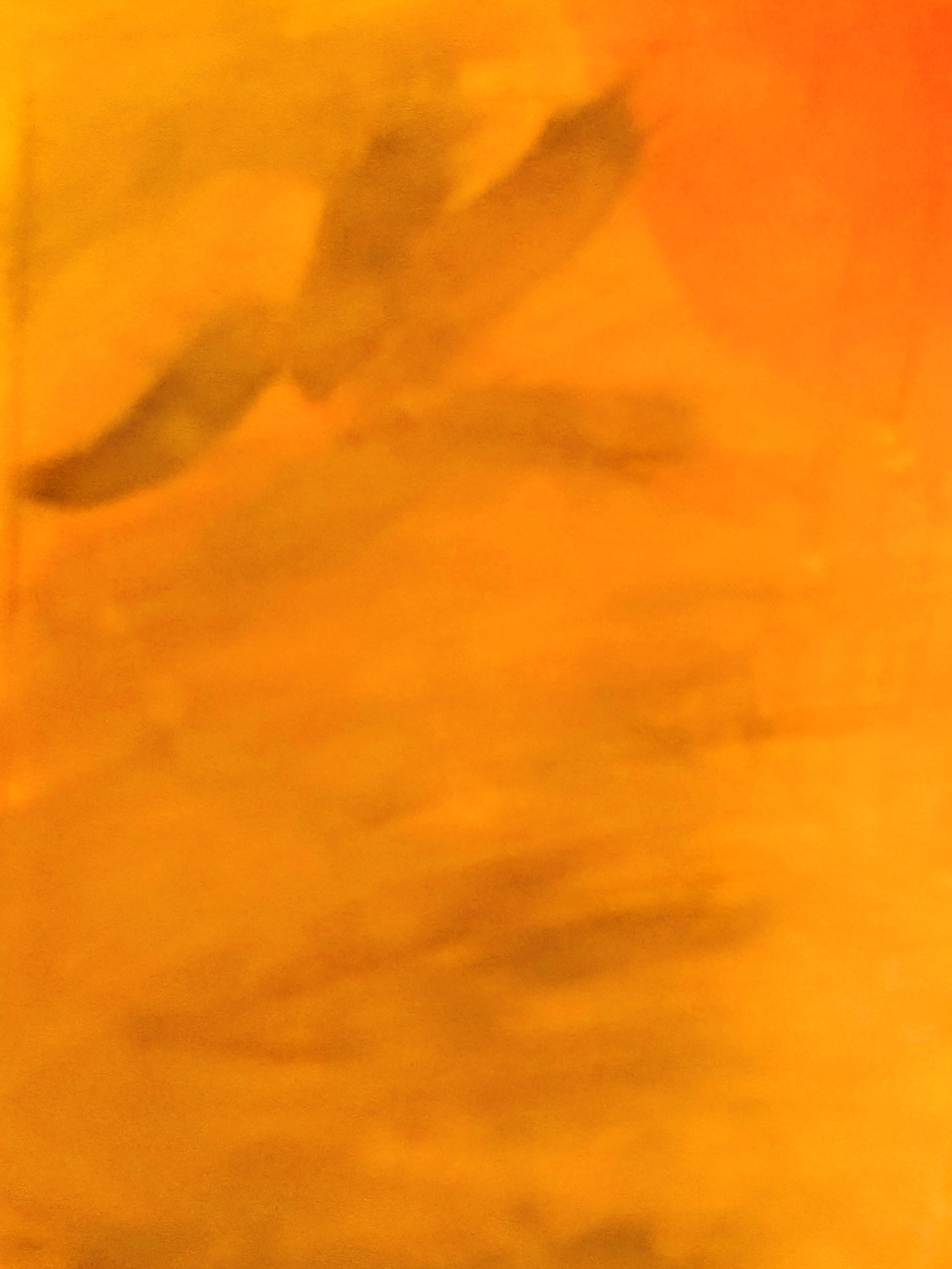 Estrella original painting by Maria Hughes, an abstract figure in warm orange and gold