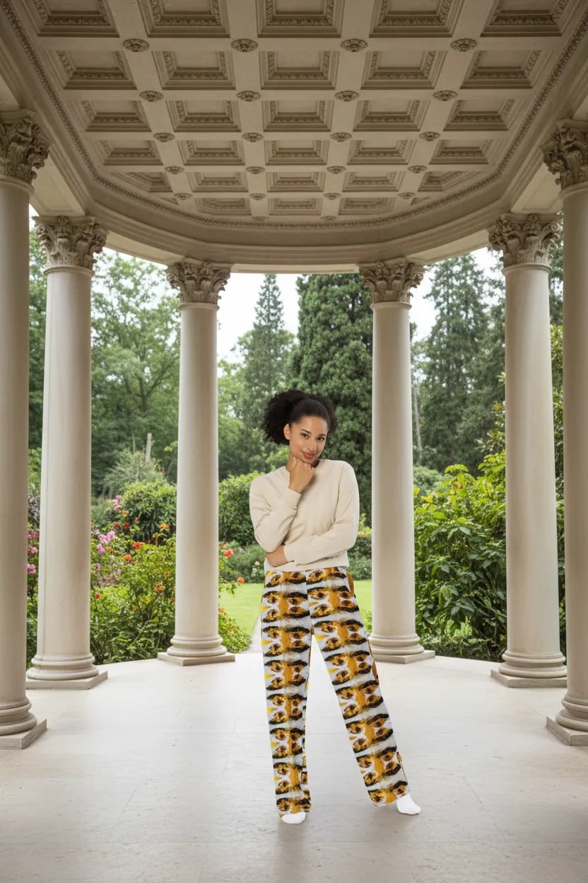 Eyes of Frida Kahlo wide-leg pants with a colorful all-over art print
