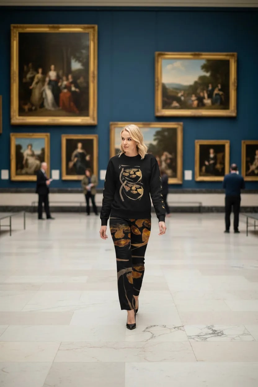 Masquerade artisan silky pants with an expressive colorful print