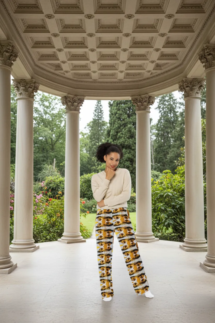 Eyes of Frida Kahlo wide-leg pants with a bold all-over print