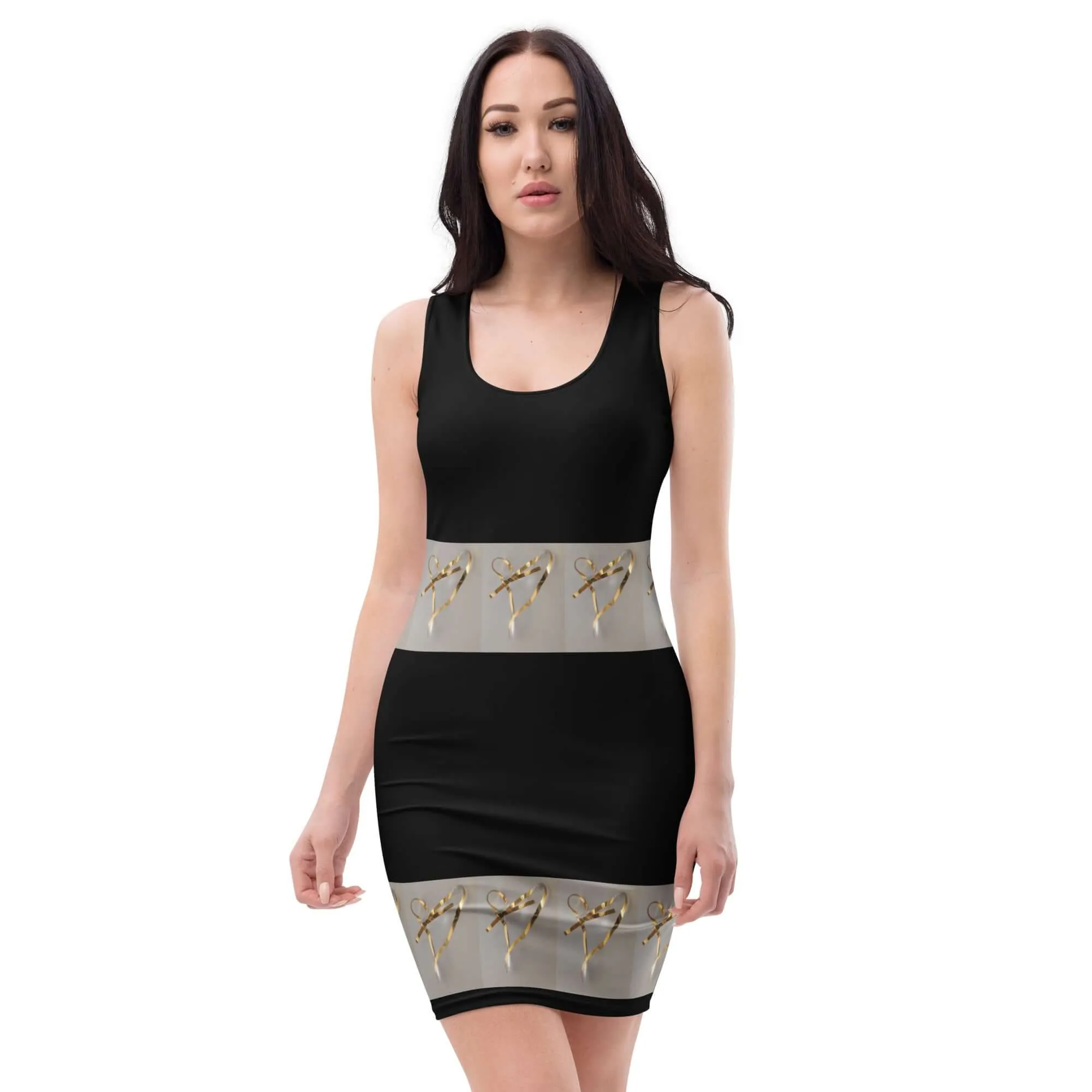 Gold Hearts Black premium bodycon dress with an original art print