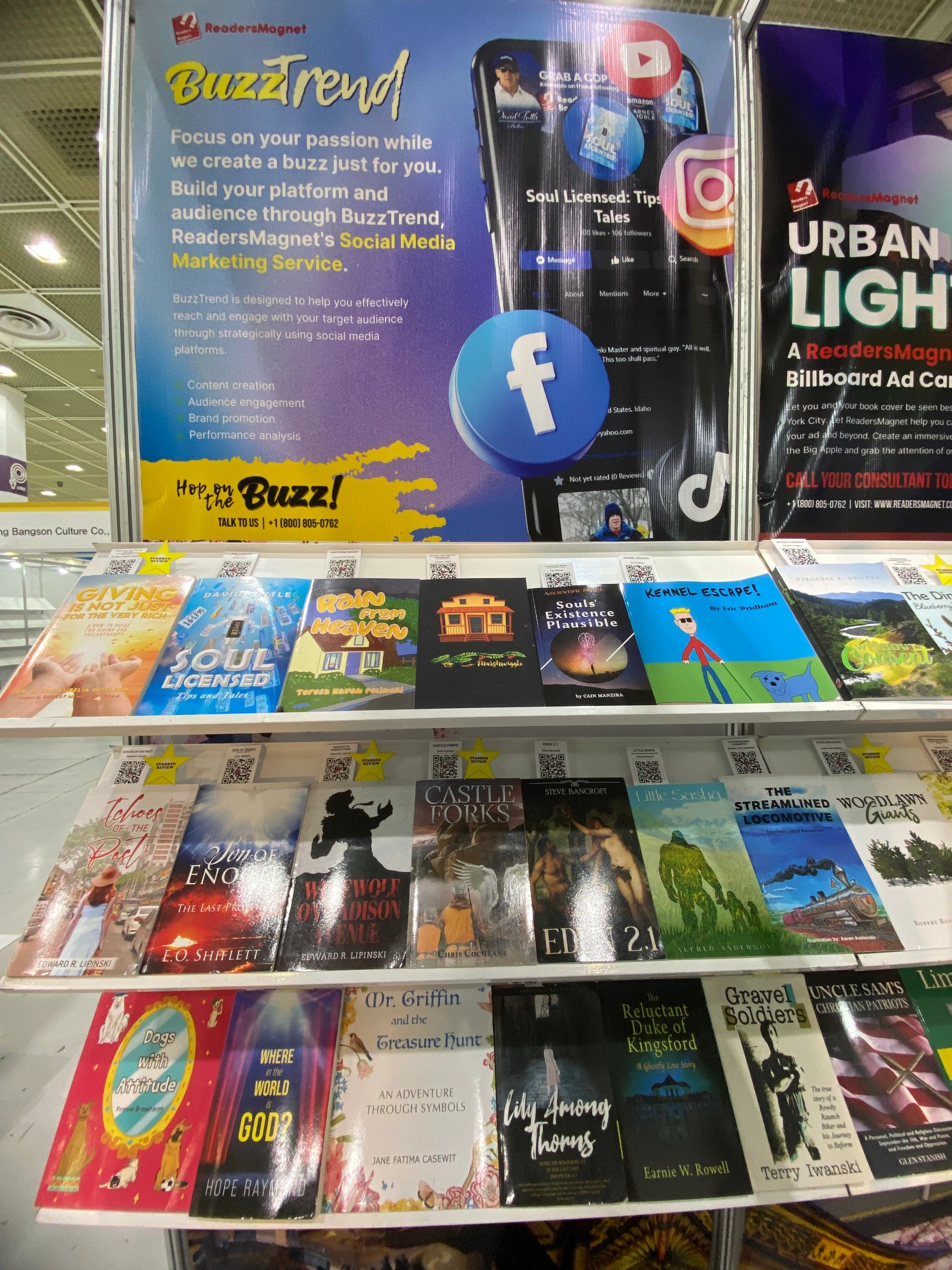 Books displayed at the ReadersMagnet booth in Seoul.