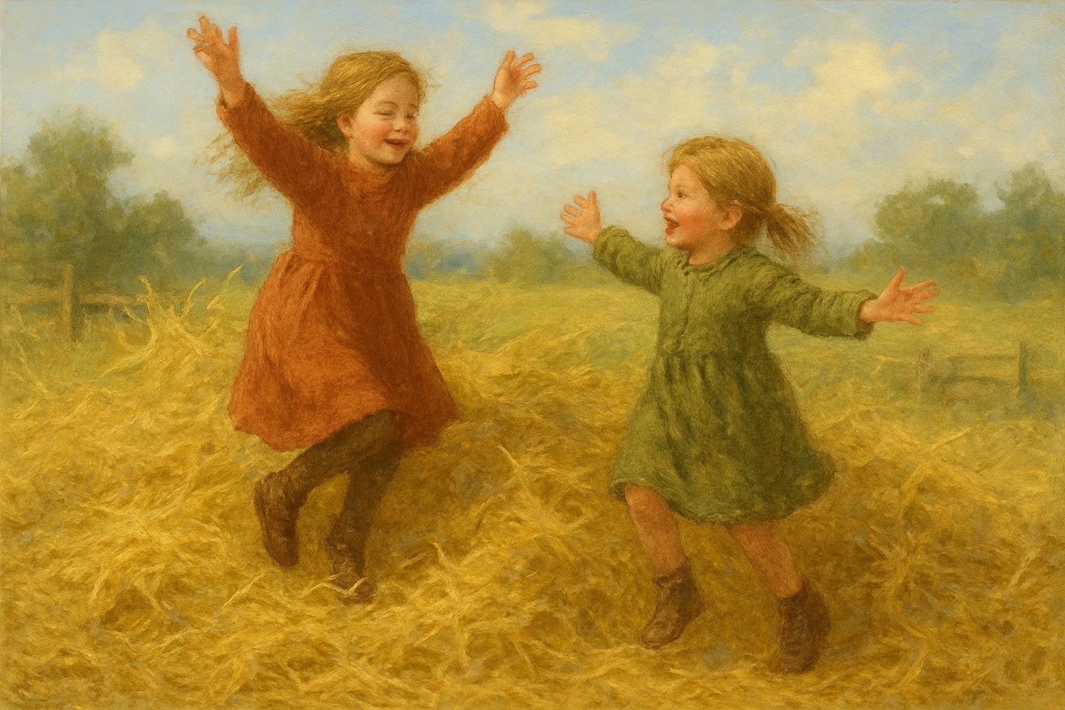 The two little girls in the straw, from the book.