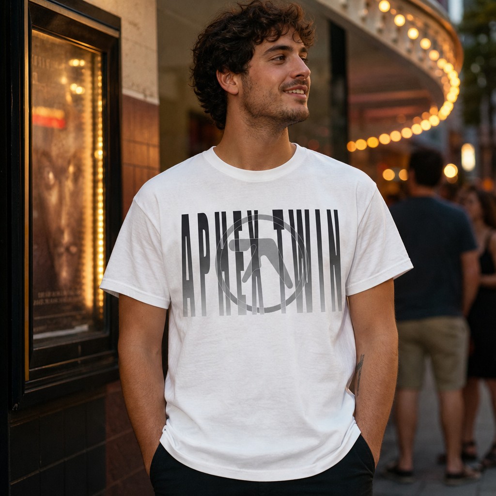 Model wearing the Aphex Twin T-Shirt | Silhouette Mirror Design