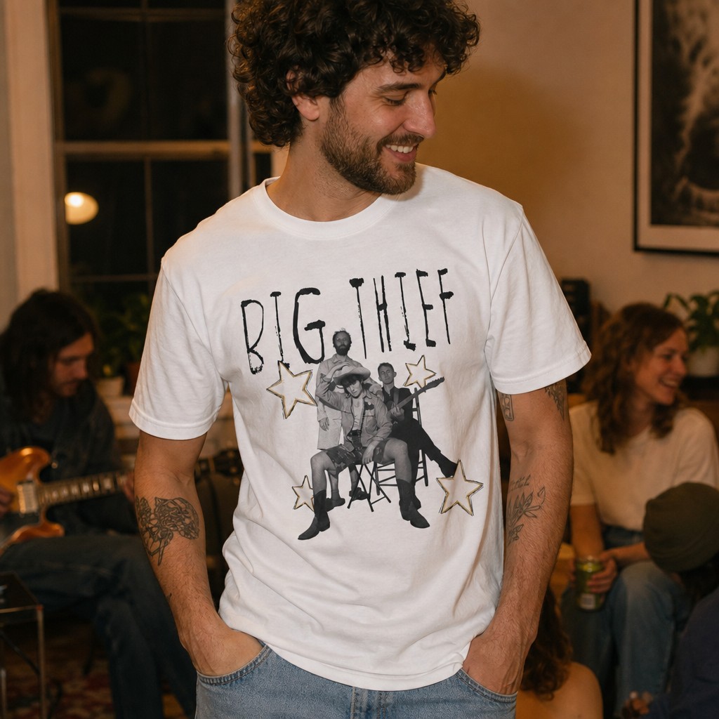 Model wearing the Big Thief Band Photo Tee — Vintage Indie Rock T-Shirt