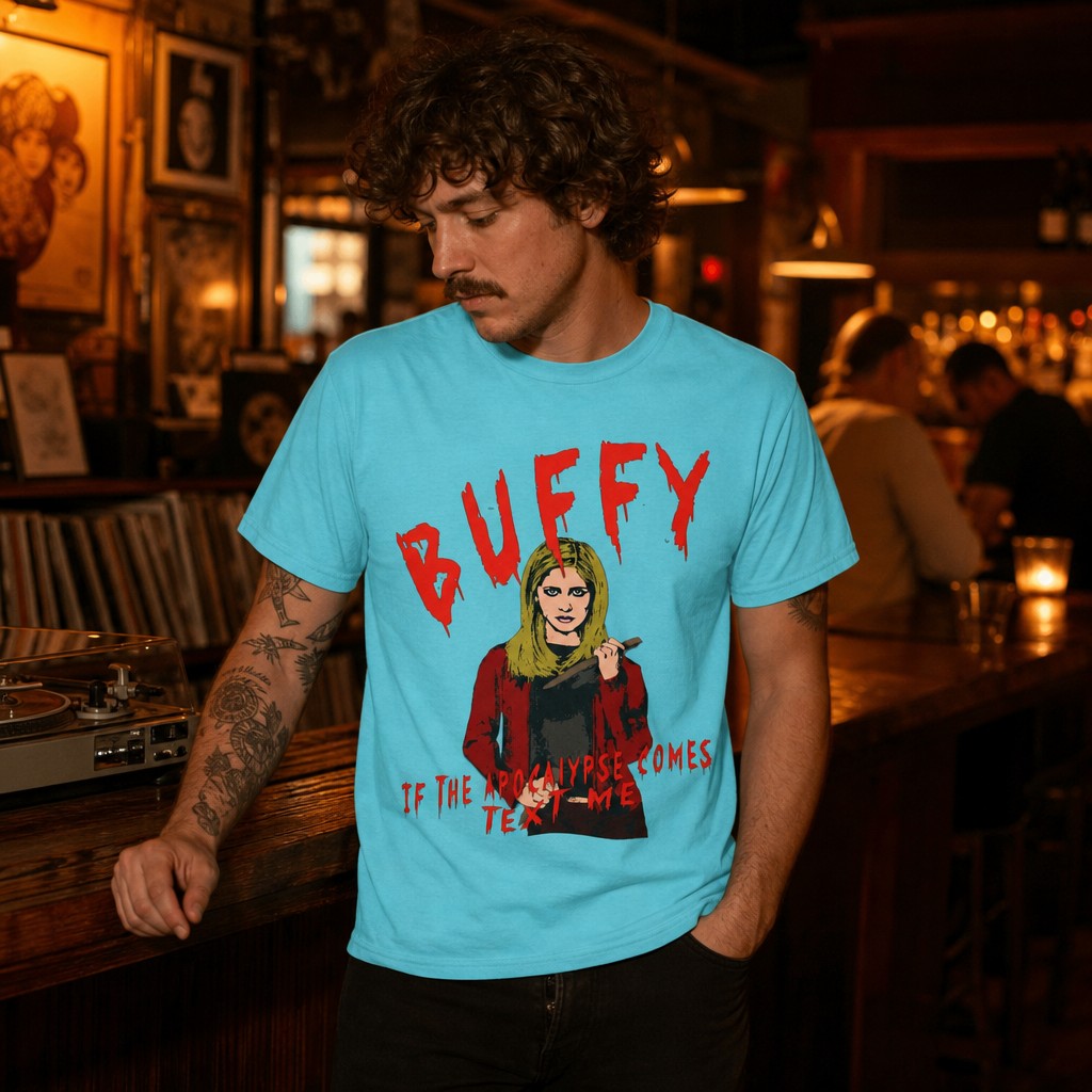 Model wearing the Buffy Vampire Slayer Illustration Tee | Buffy Graphic T-Shirt
