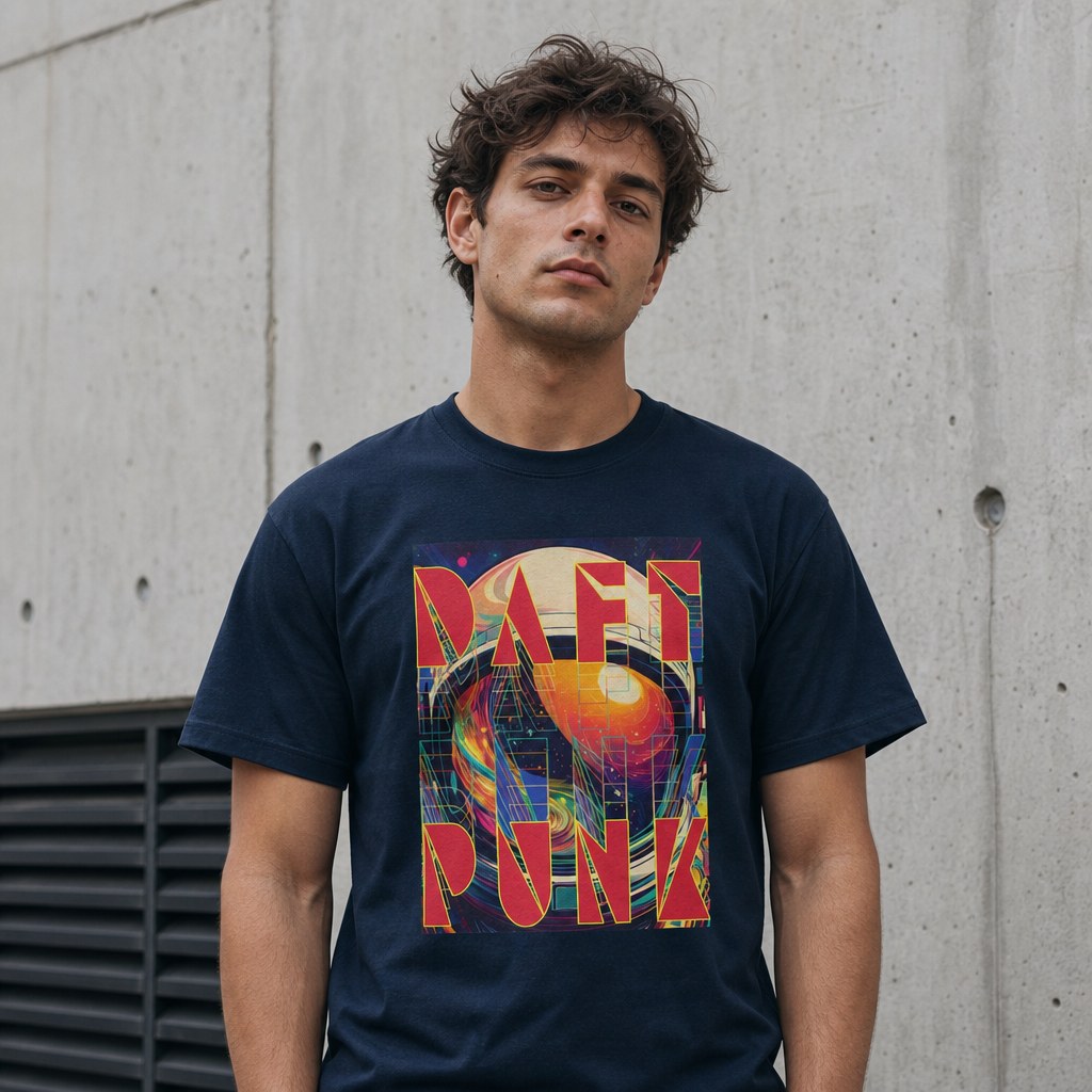 Model wearing the Daft Punk Retro Space Music Graphic Tee