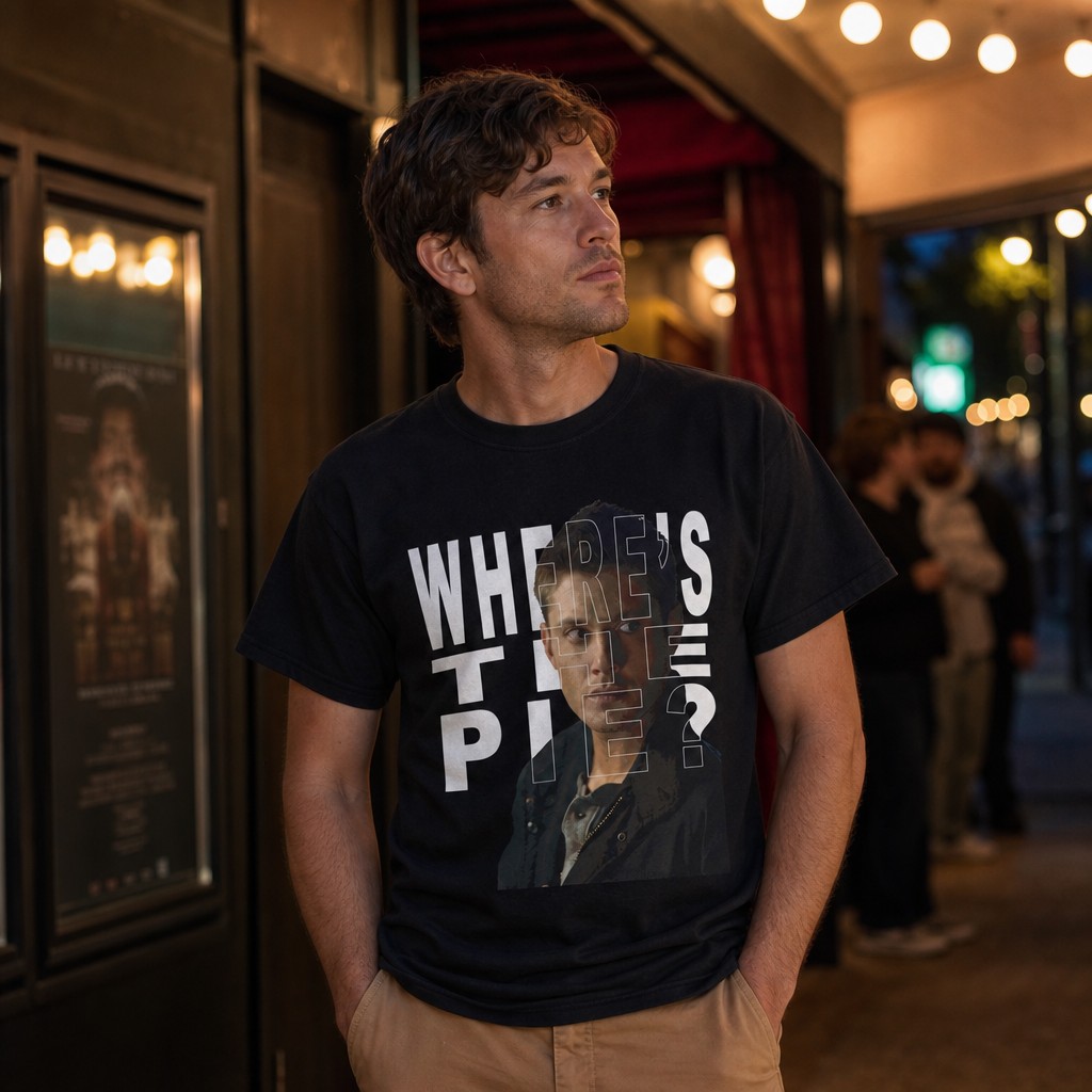 Model wearing the Dean Winchester "Where's the Pie?" Portrait T-Shirt | Supernatural TV Tee