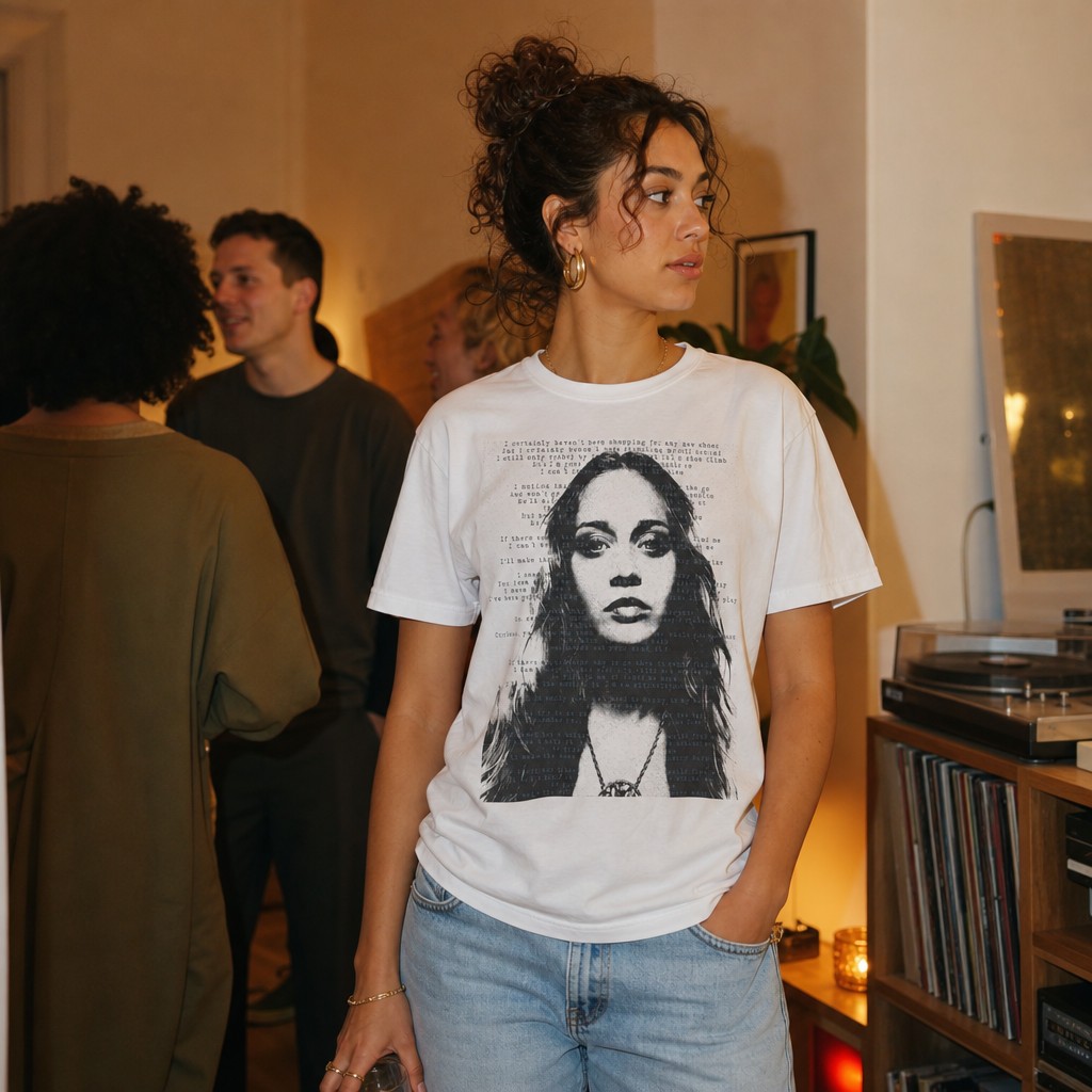 Model wearing the Fiona Apple Portrait Extraordinary Machine Grunge T-Shirt