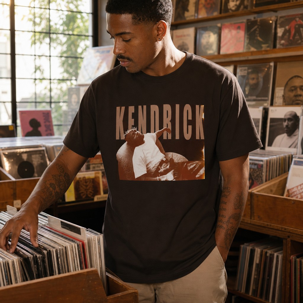 Model wearing the Kendrick hip hop rap Graphic T-Shirt
