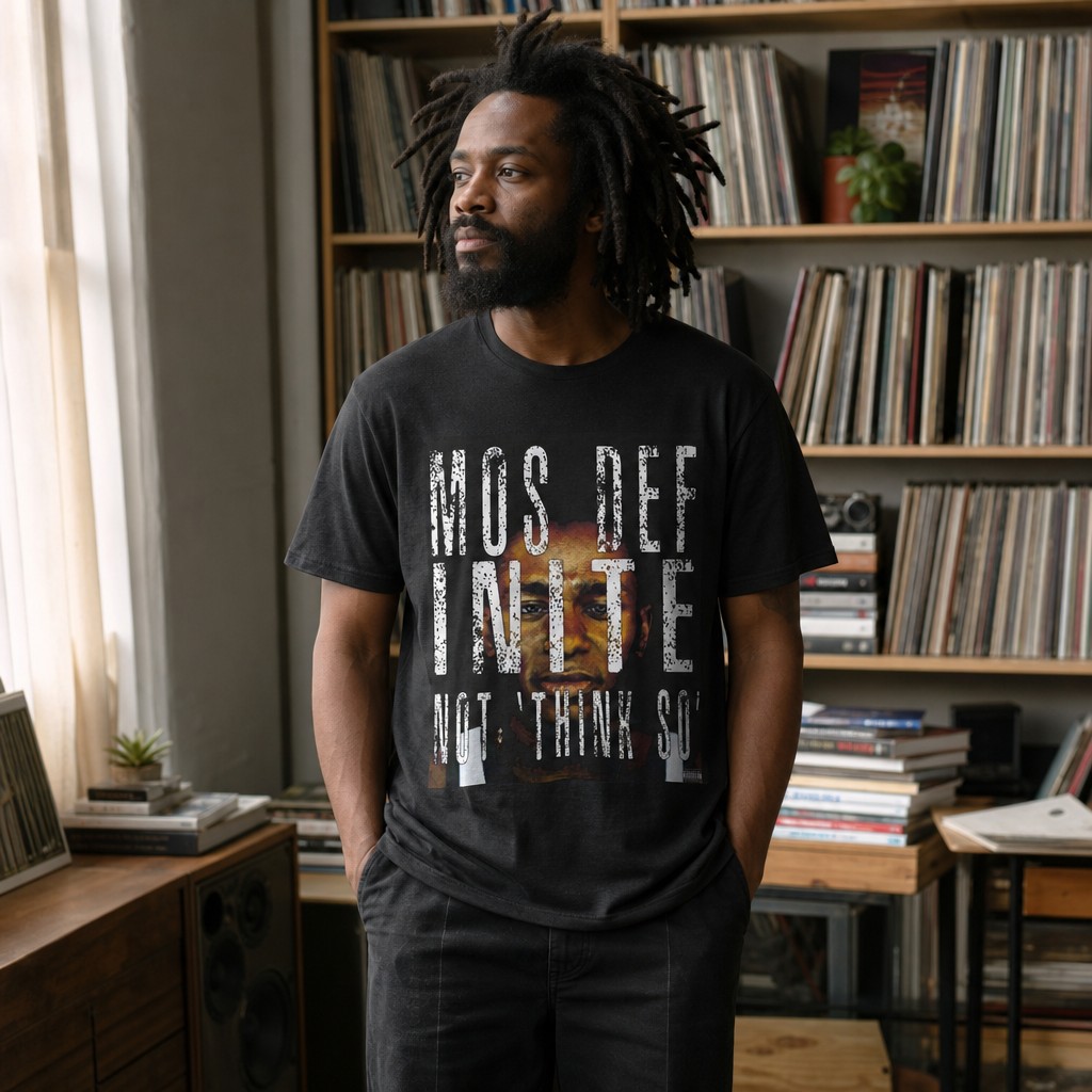 Model wearing the Mos Def "Most Definite Not Think So" Hip Hop T-Shirt
