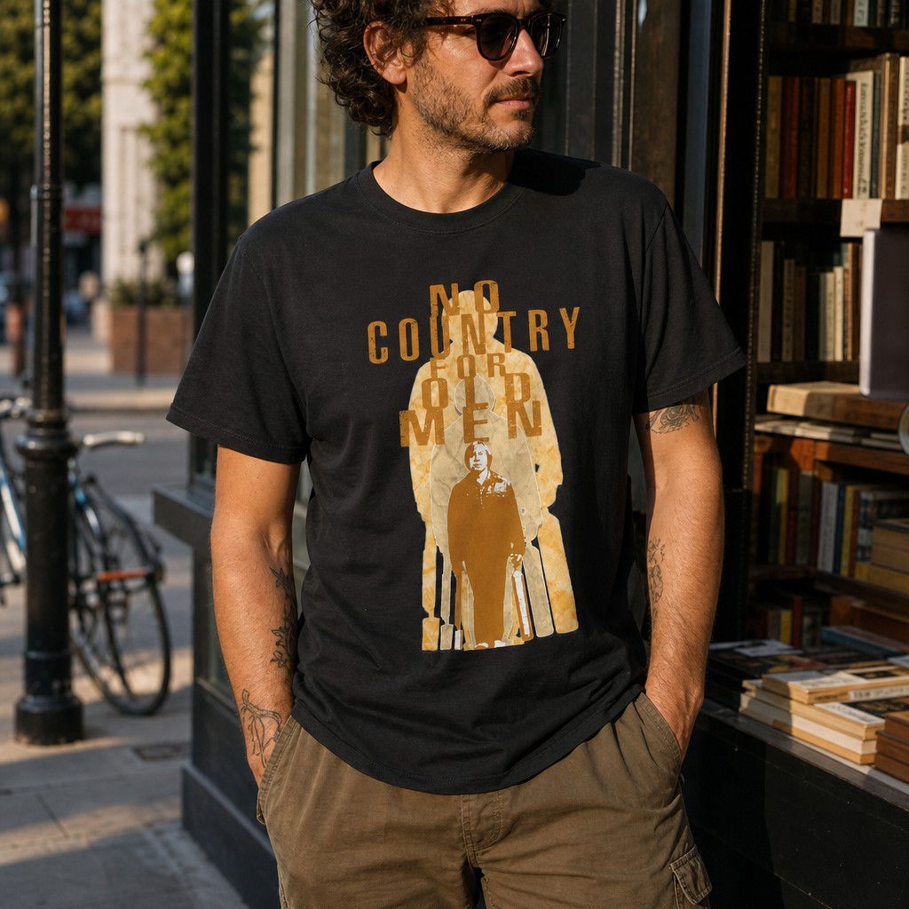 Model wearing the No Country for Old Men Movie Graphic Tee