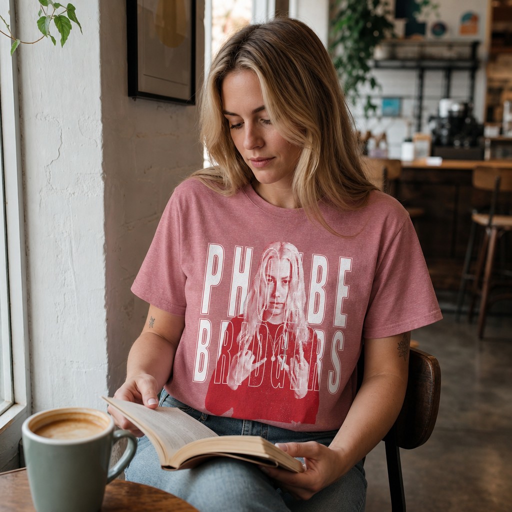 Model wearing the Phoebe Bridgers Portrait Tee | Indie Music Graphic T-Shirt