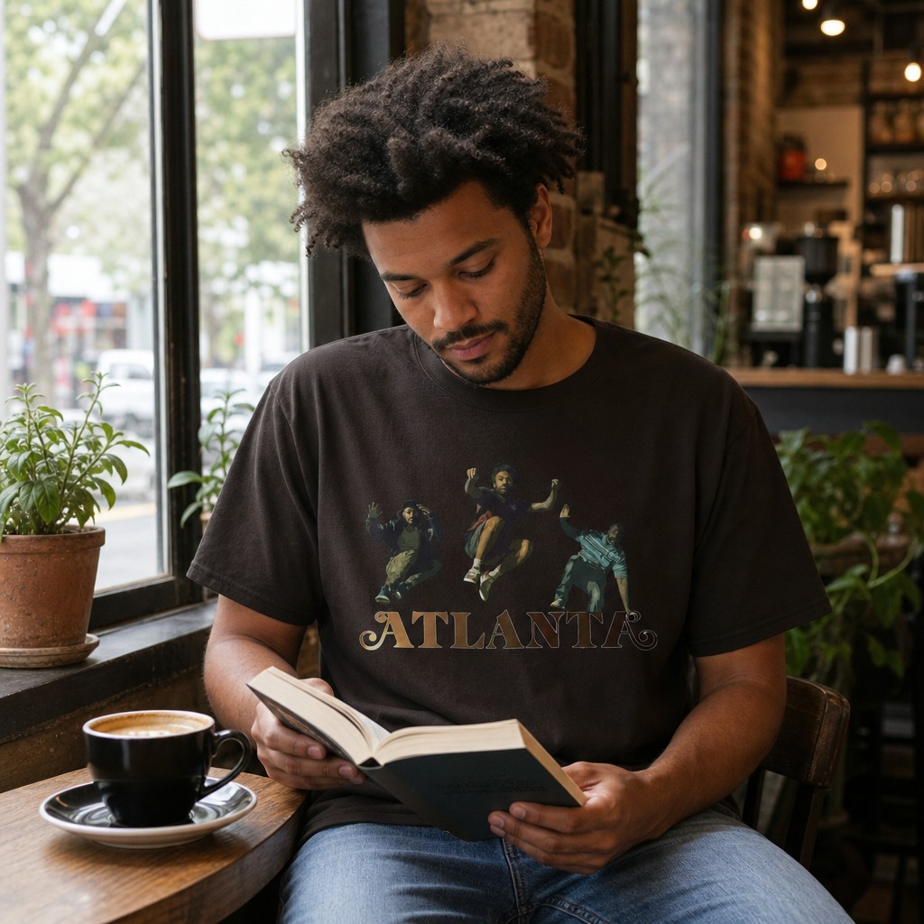 Model wearing the Retro Atlanta TV Show Jumping City Typography Tee