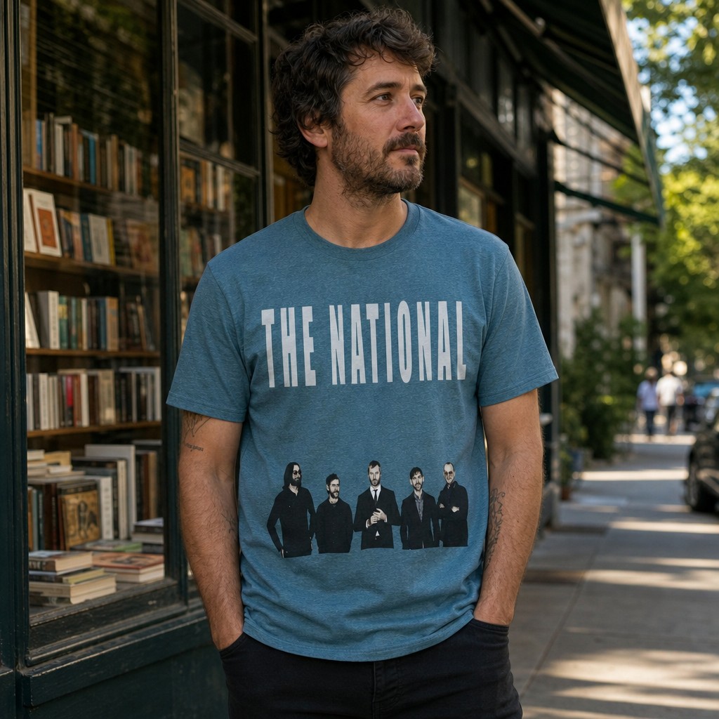 Model wearing the The National band silhouette Tee | Indie rock band shirt