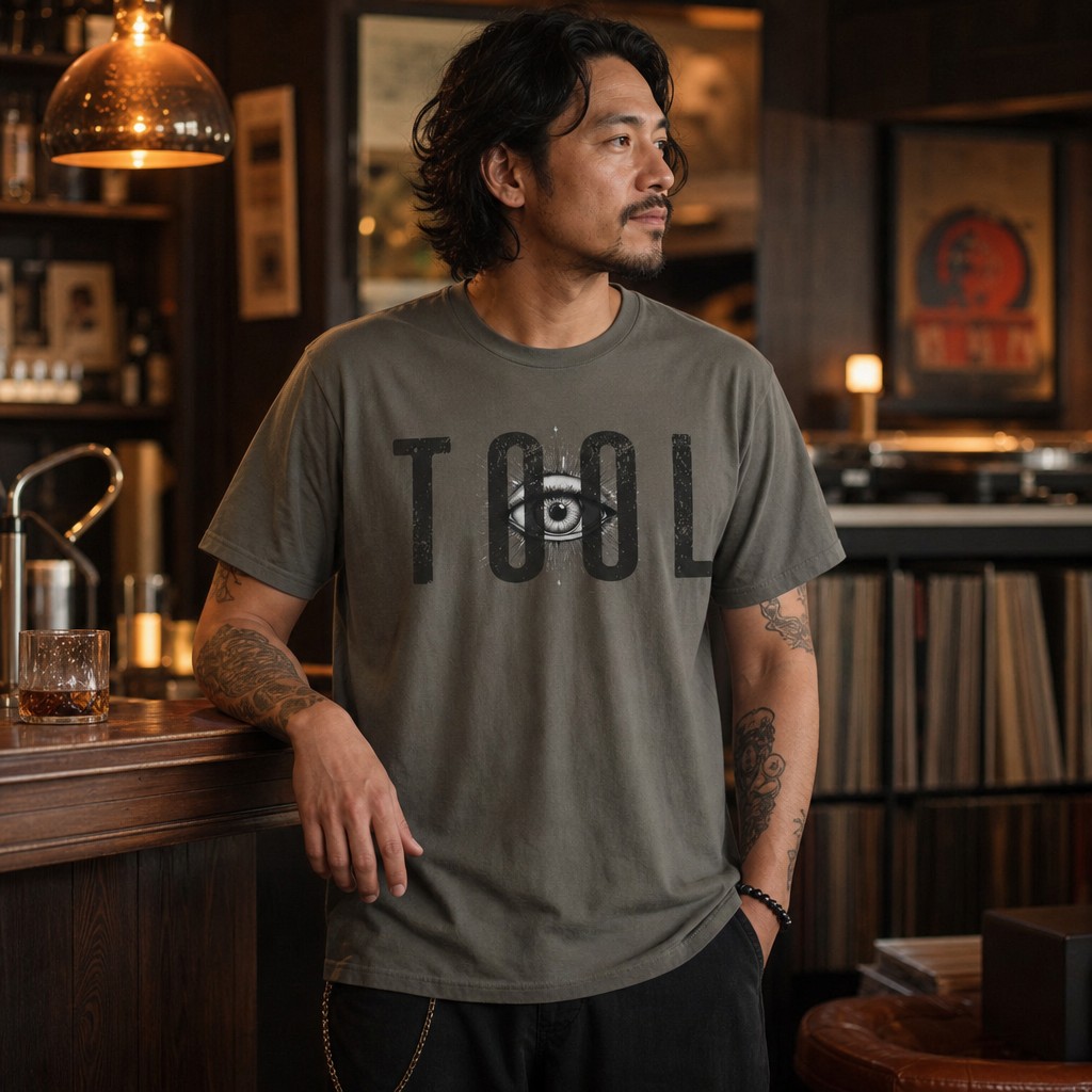 Model wearing the TOOL band Graphic Tee, Minimalist, Casual Wear, Rock Music