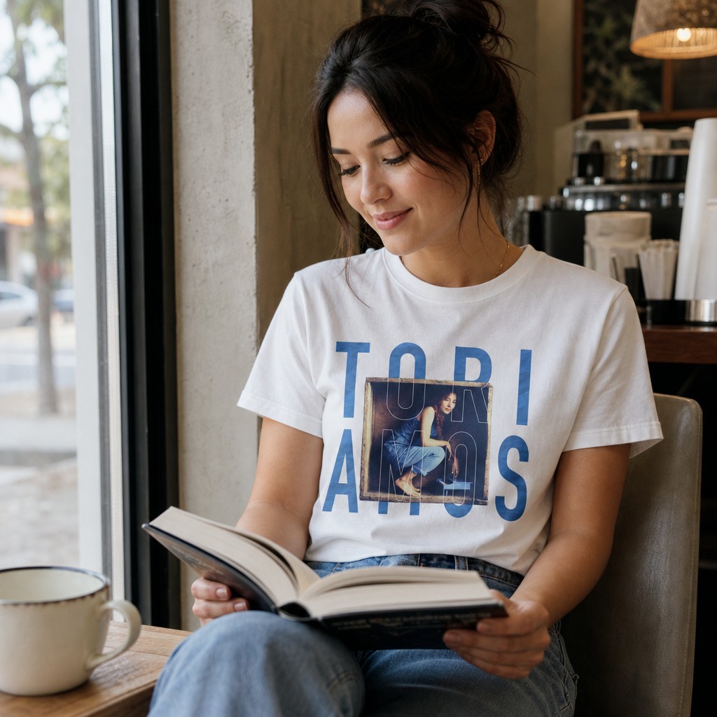 Model wearing the Tori Amos Photo Graphic Tee | Musician Portrait Band Shirt