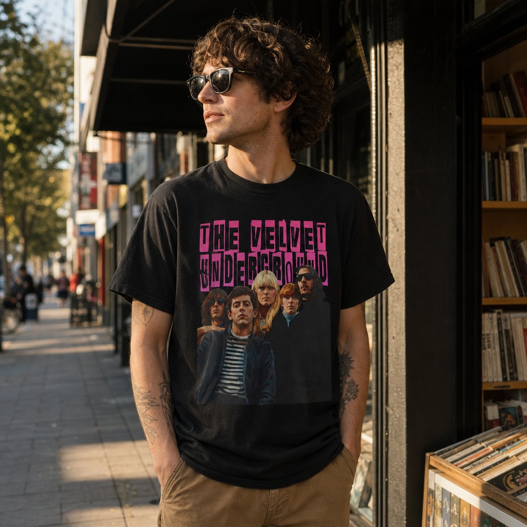 Model wearing the Velvet Underground Unisex Jersey Short Sleeve Tee