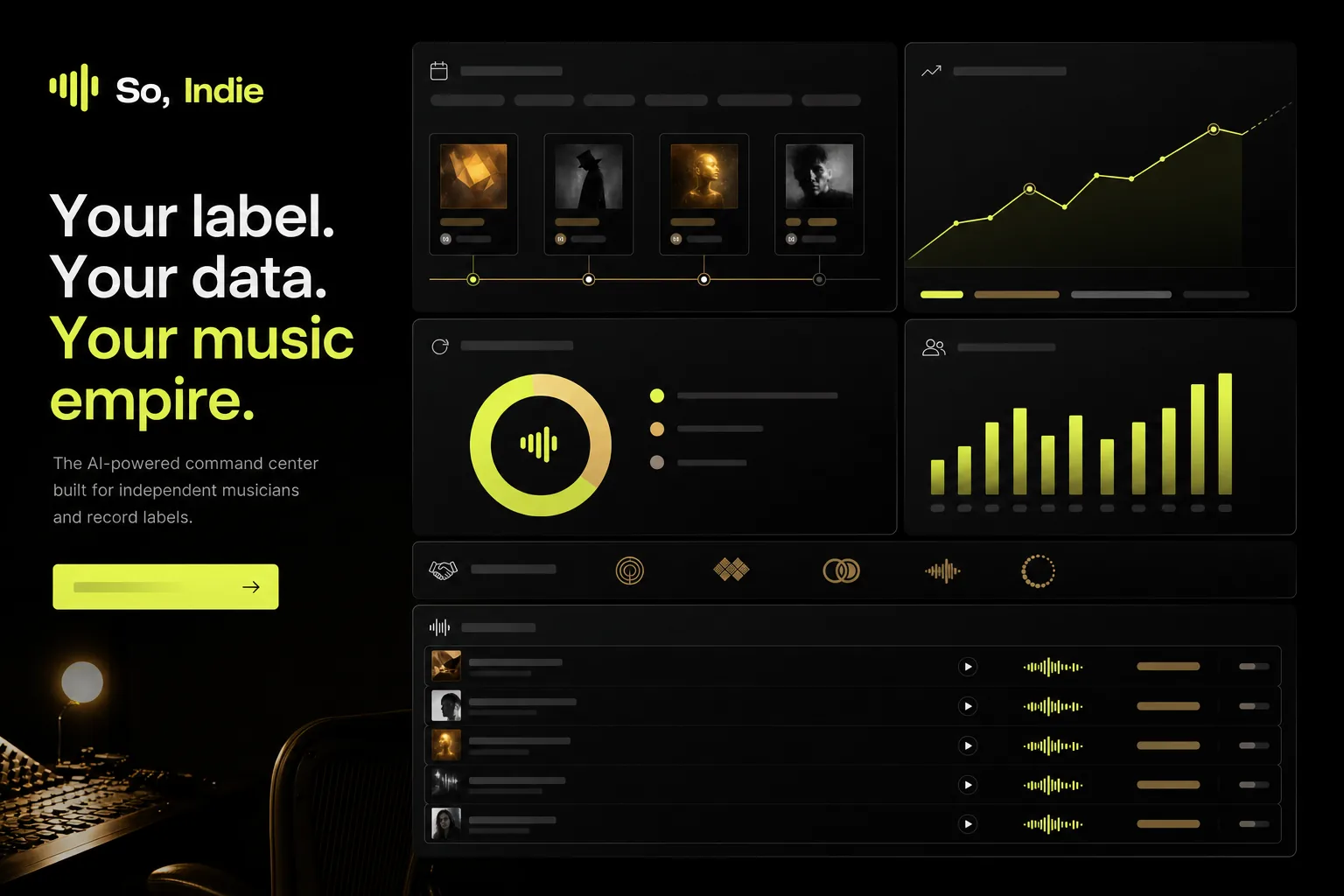 So, Indie command center showing releases, royalties, campaign return and fan growth