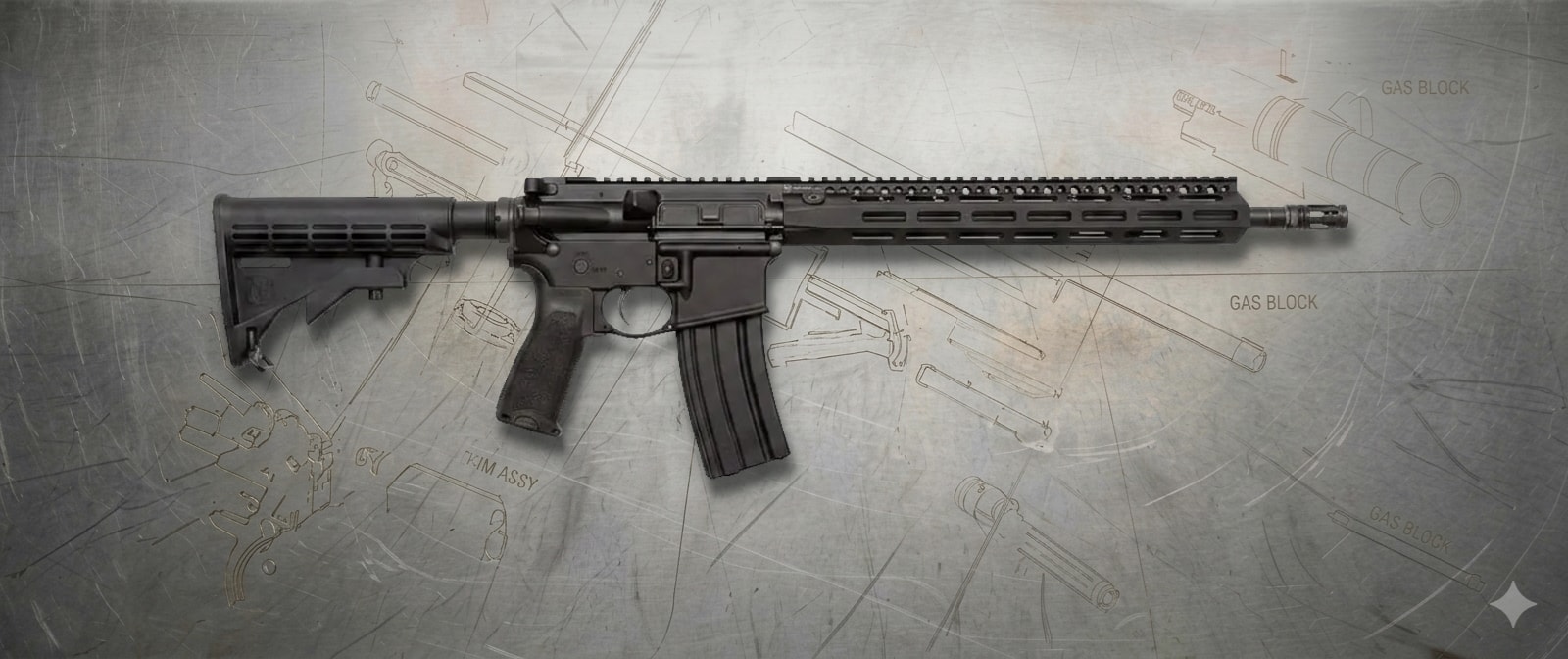 DRD-15 Prepper Rifle on a technical drawing work surface