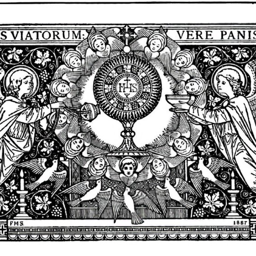 Eucharistic adoration woodcut
