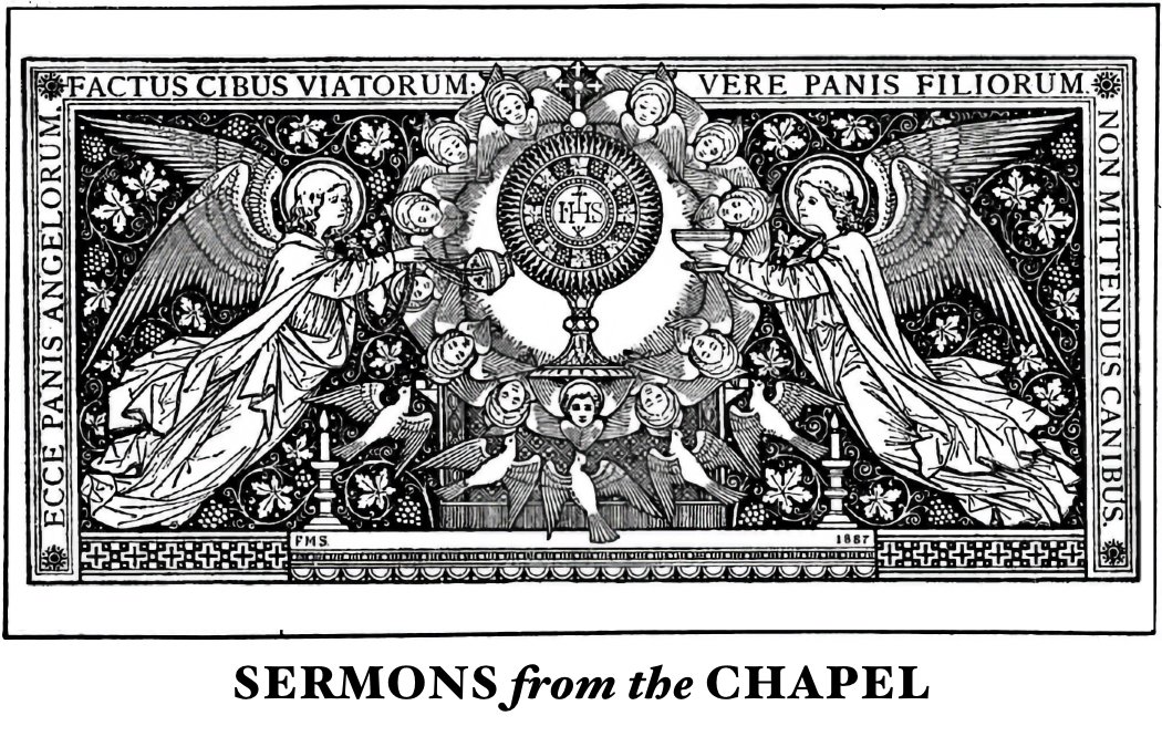 Woodcut illustration of an open book on a lectern