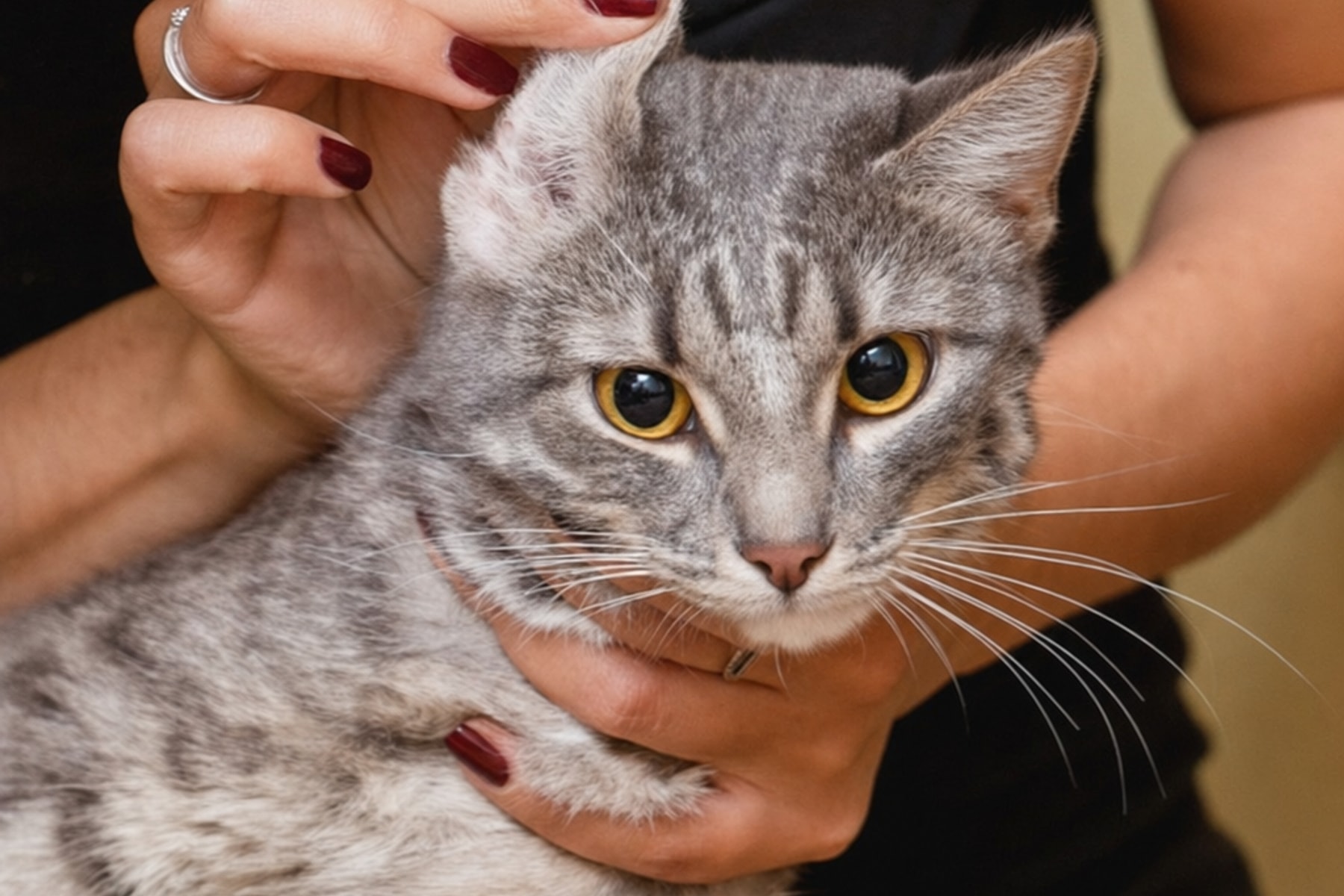 A cat receiving gentle ear cleaning