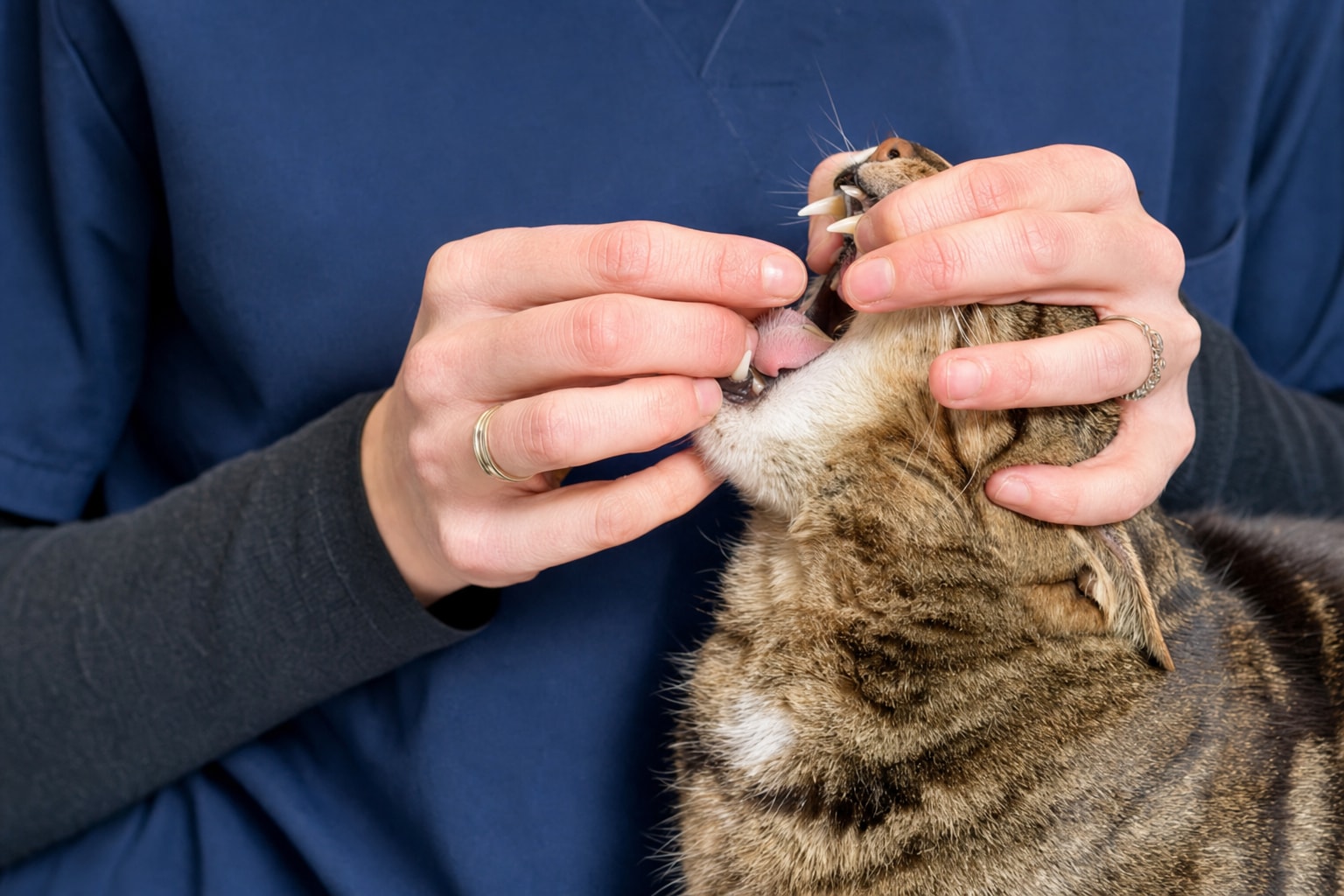 A cat receiving oral medication assistance