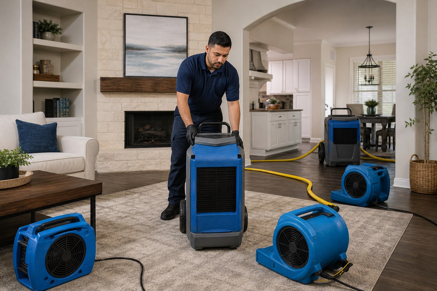 Water mitigation technician assessing moisture in a property