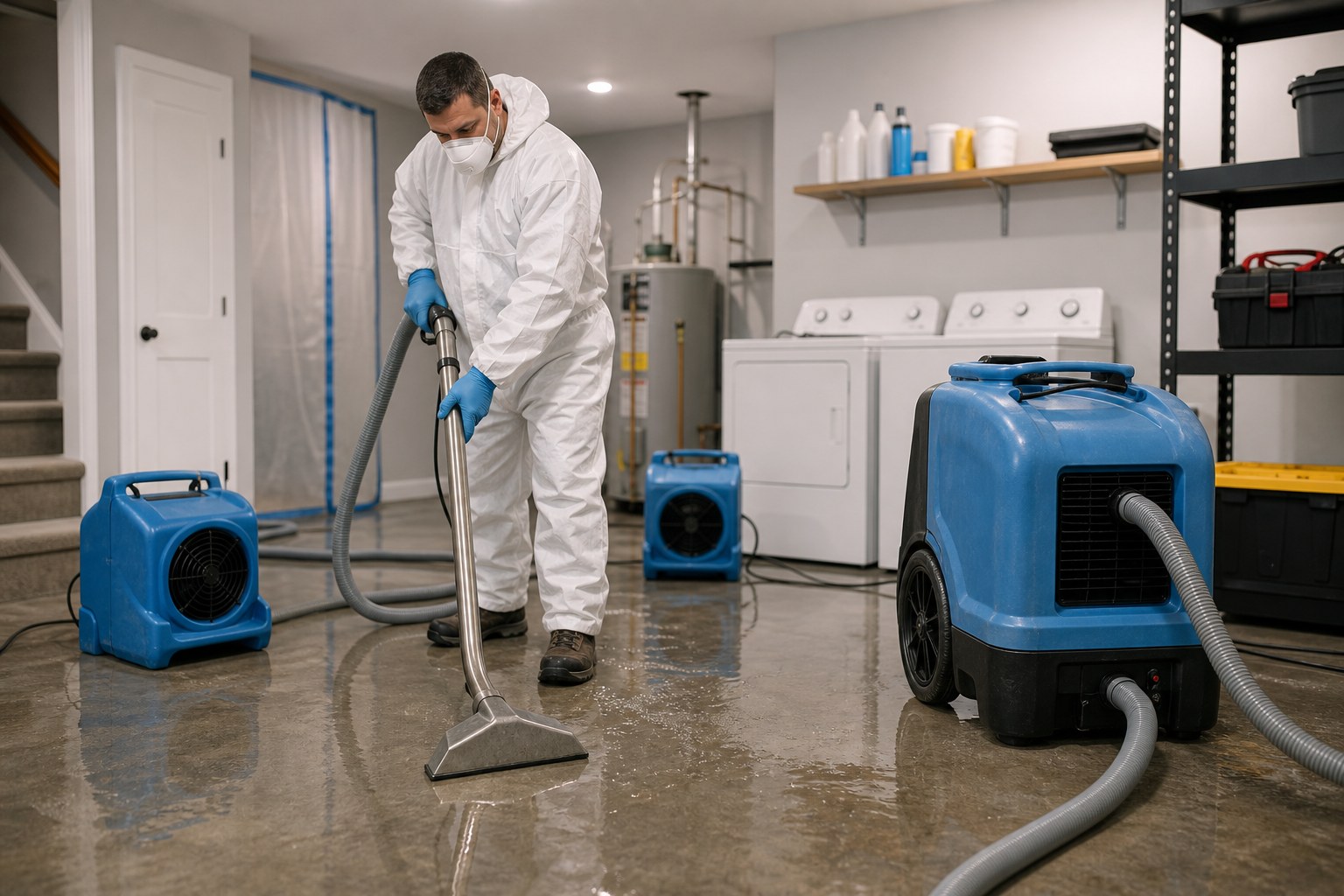 Water mitigation technician assessing moisture in a property