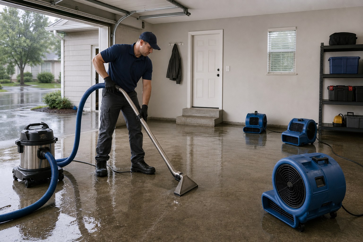 Water mitigation technician assessing moisture in a property
