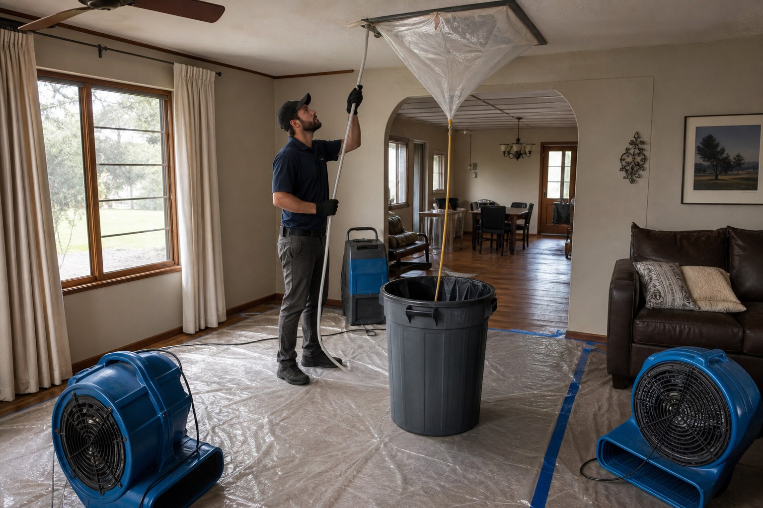 Water mitigation technician at work in a Salado property