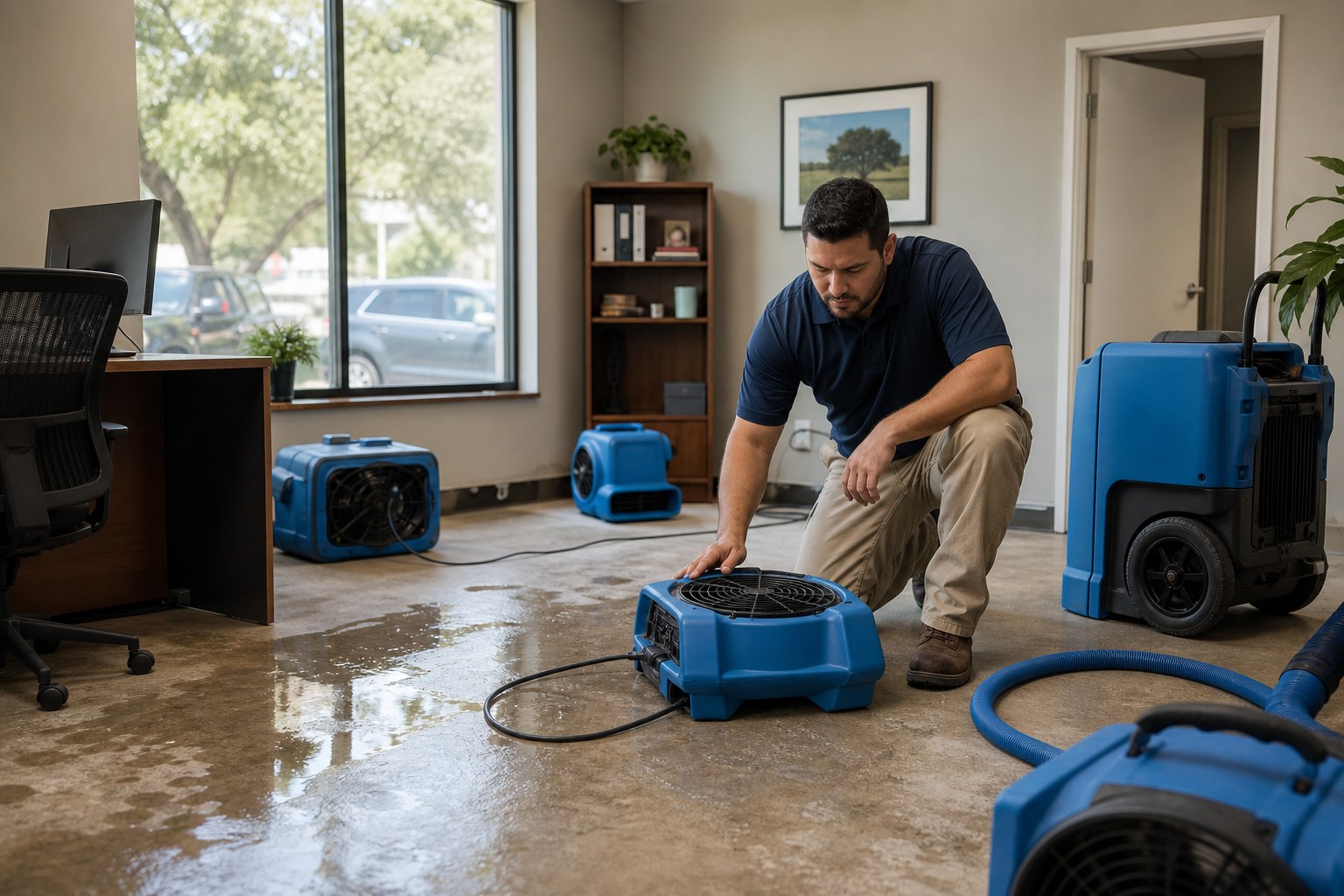 Water mitigation technician assessing moisture in a property