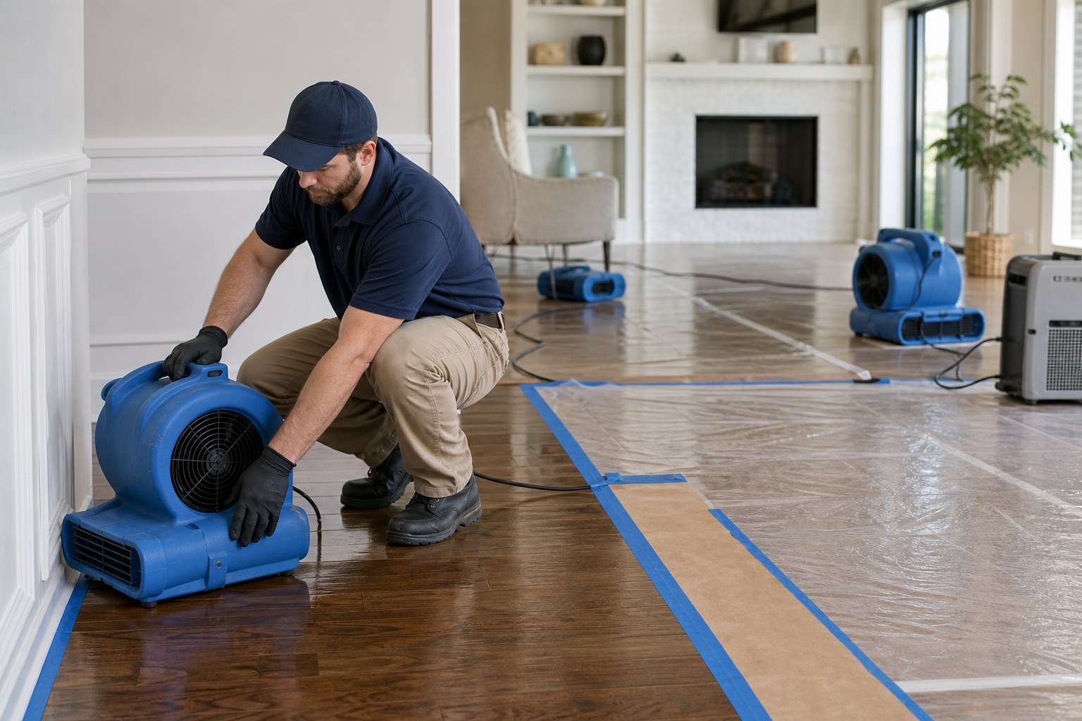 Water mitigation technician assessing moisture in a property