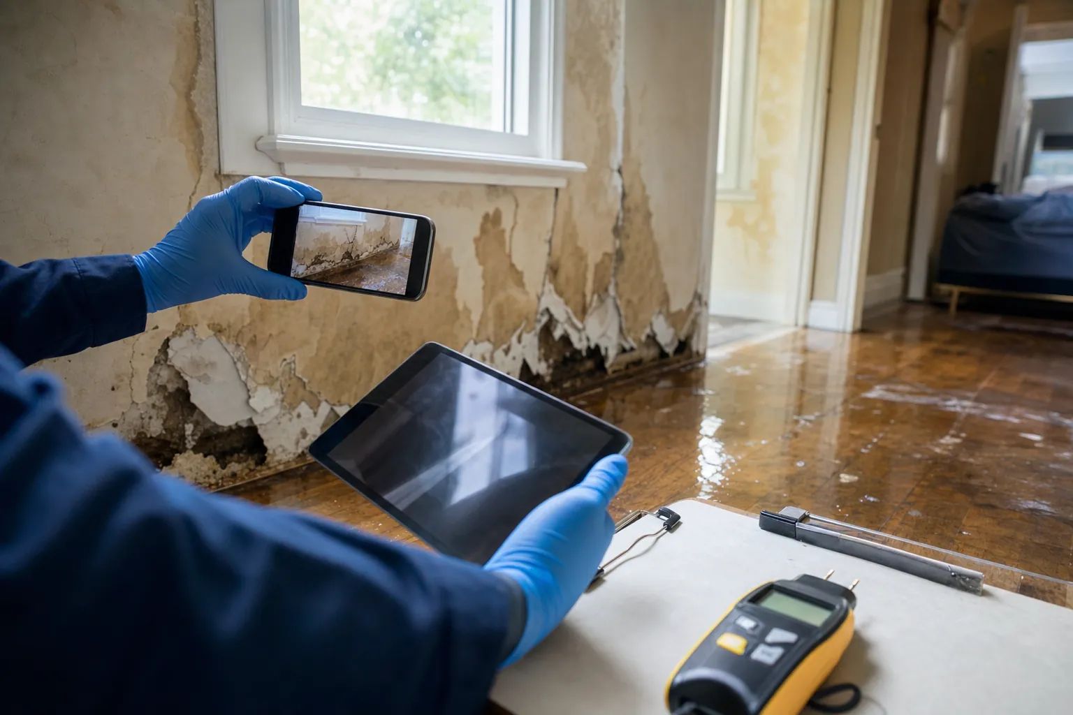 Mitigation professional recording property conditions for documentation
