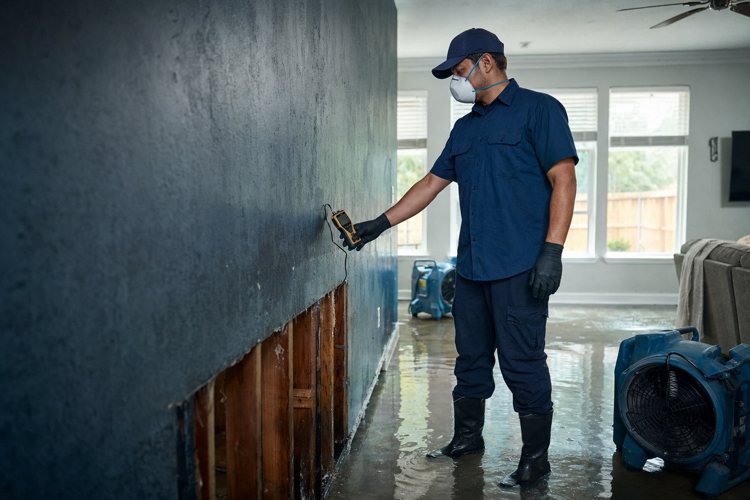 Technician taking a moisture reading