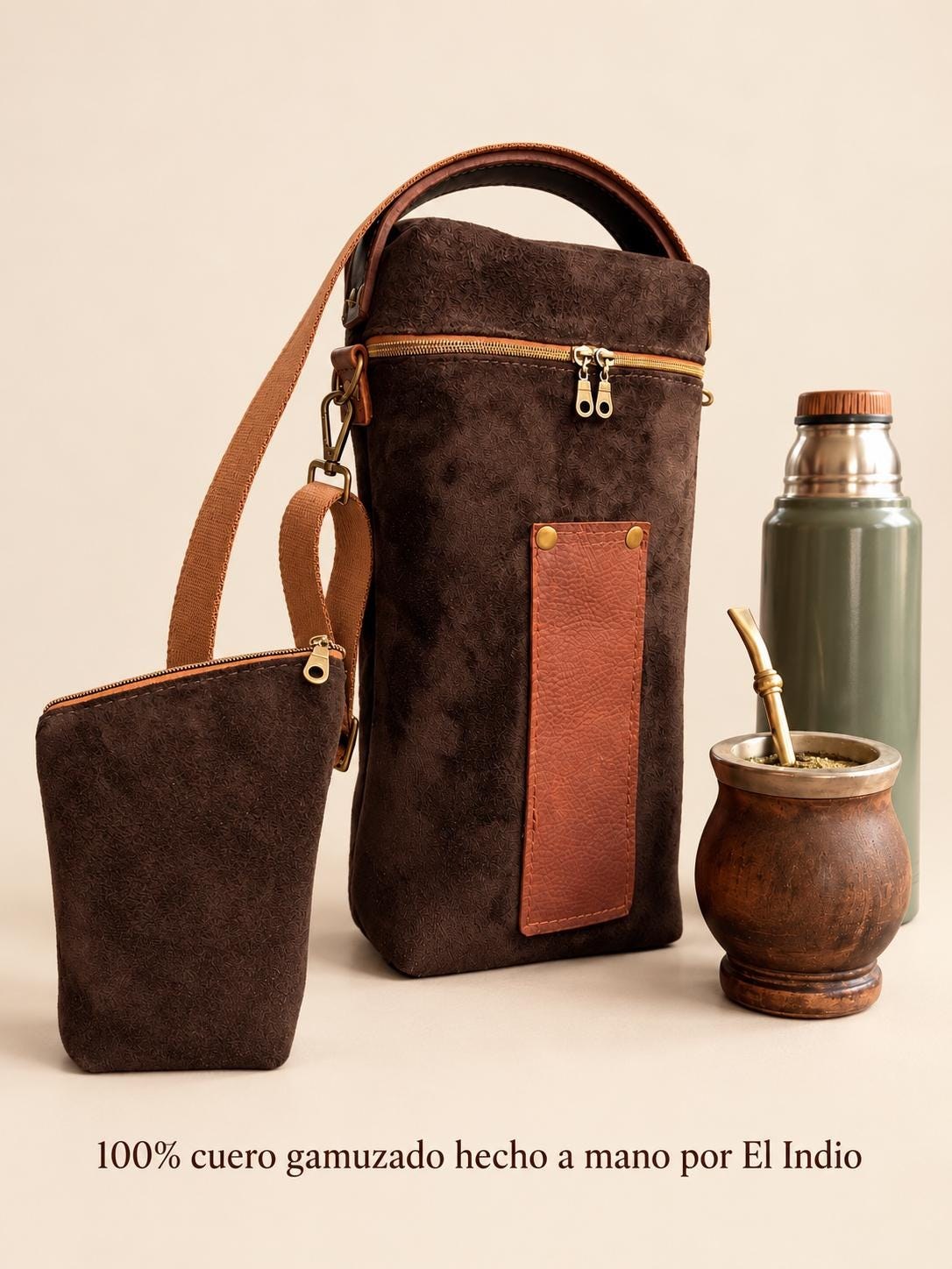 Classic Suede Mate Bag with Matching Yerbera | El Indio Matero-Matera de gamuza con yerbera