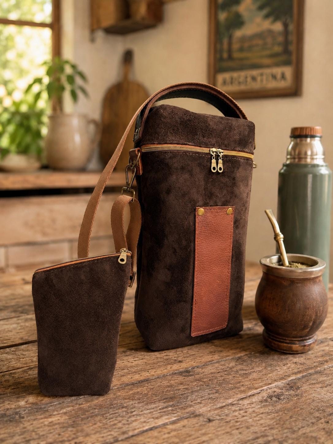 Classic Suede Mate Bag with Matching Yerbera | El Indio Matero-Matera de gamuza con yerbera, view 2