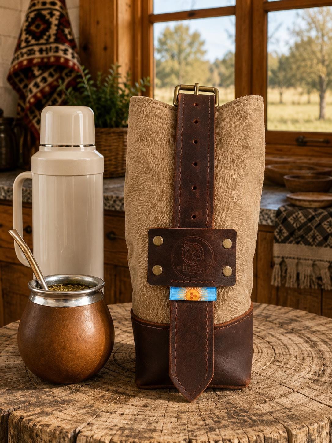 Premium Yerba Mate Bag -Bolso Matero hecho a mano– Cuero Argentino y Lona, view 2