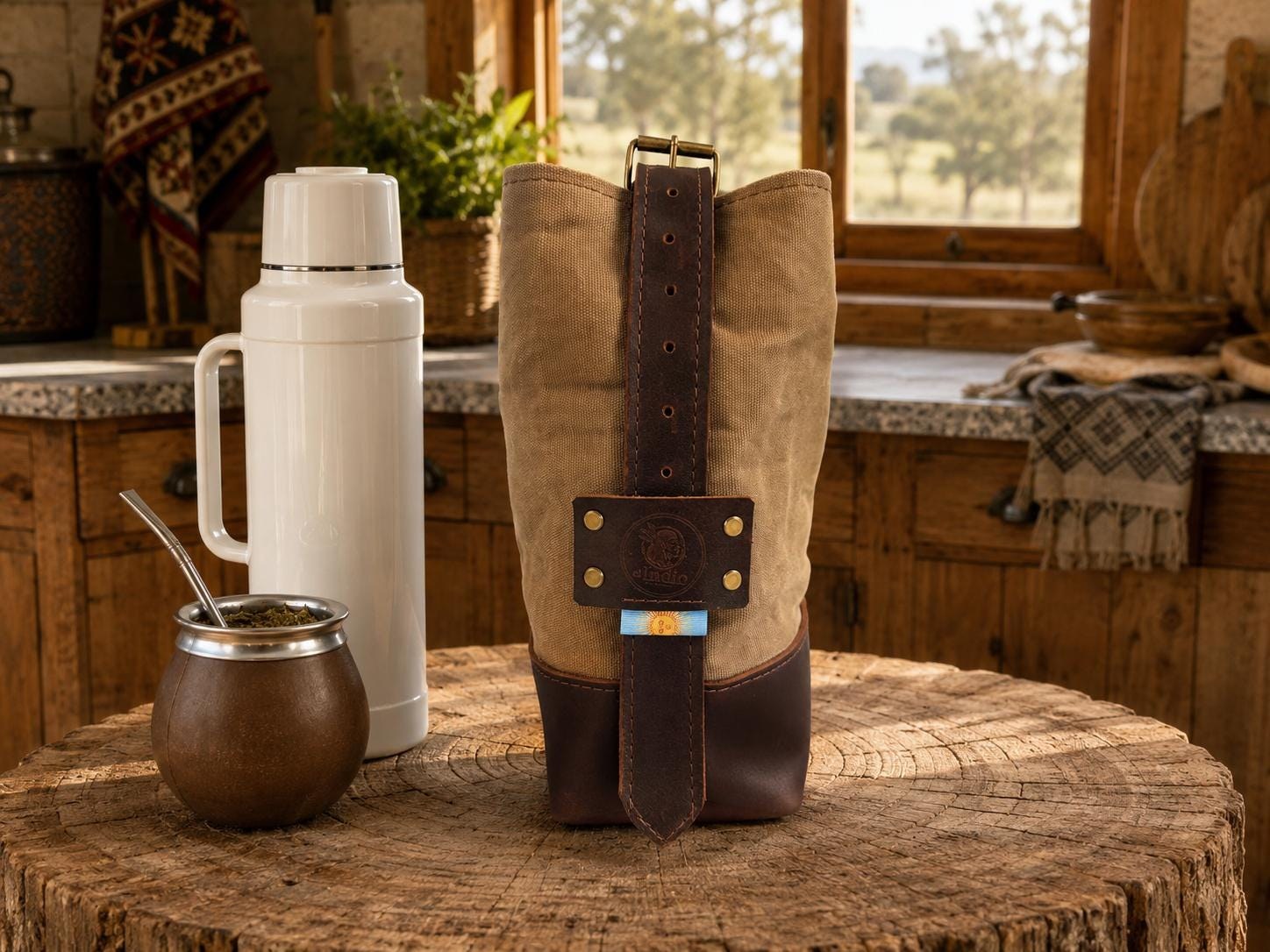 Premium Yerba Mate Bag -Bolso Matero hecho a mano– Cuero Argentino y Lona, view 3