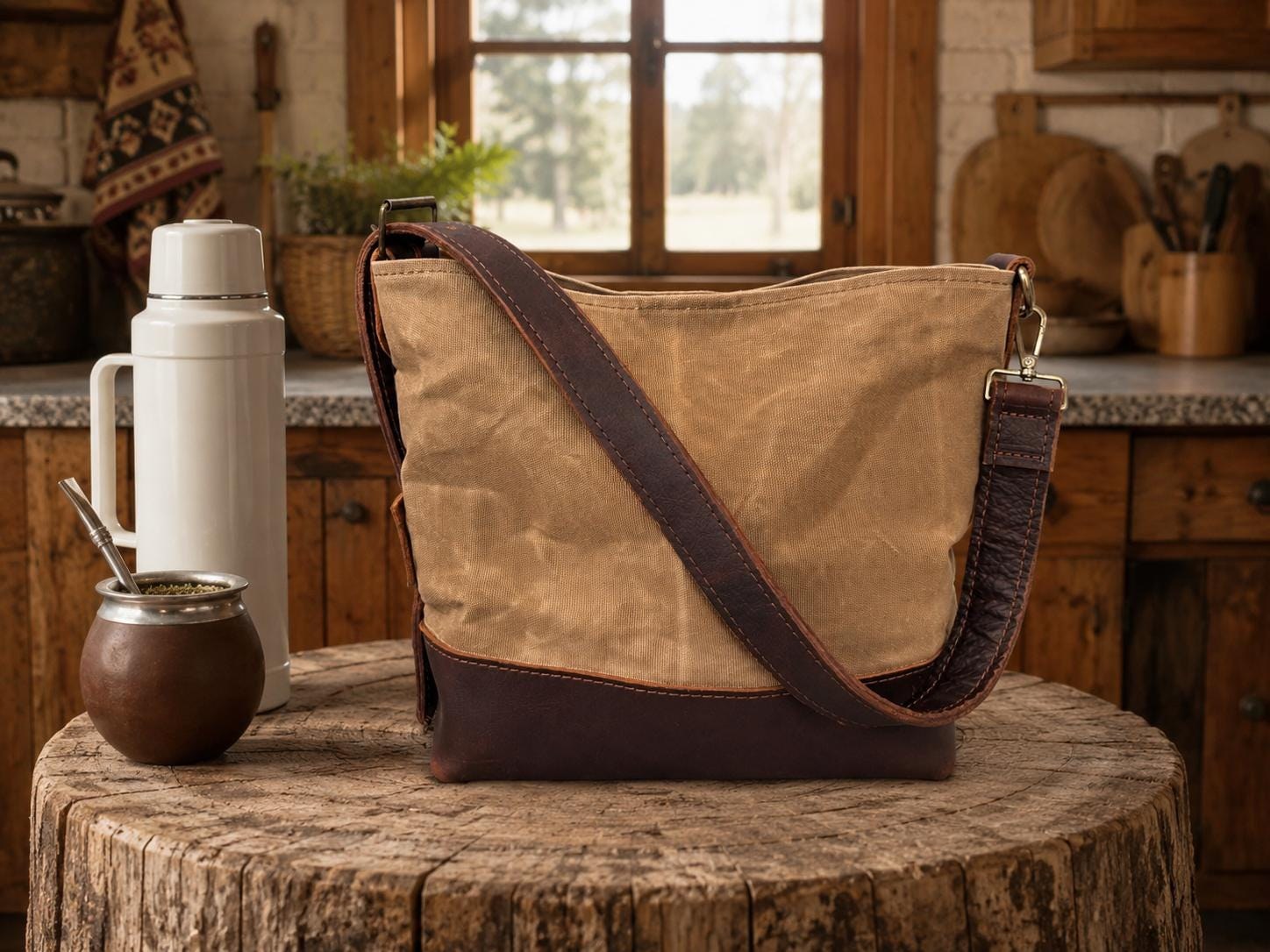 Premium Yerba Mate Bag -Bolso Matero hecho a mano– Cuero Argentino y Lona, view 4