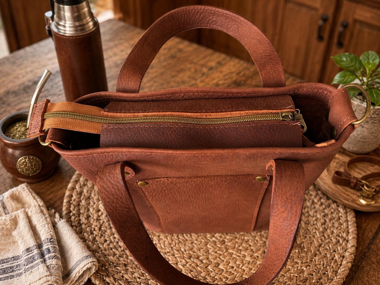Premium Yerba Mate Bag-Bolso Matero hecho a mano– Cuero Argentino, view 3