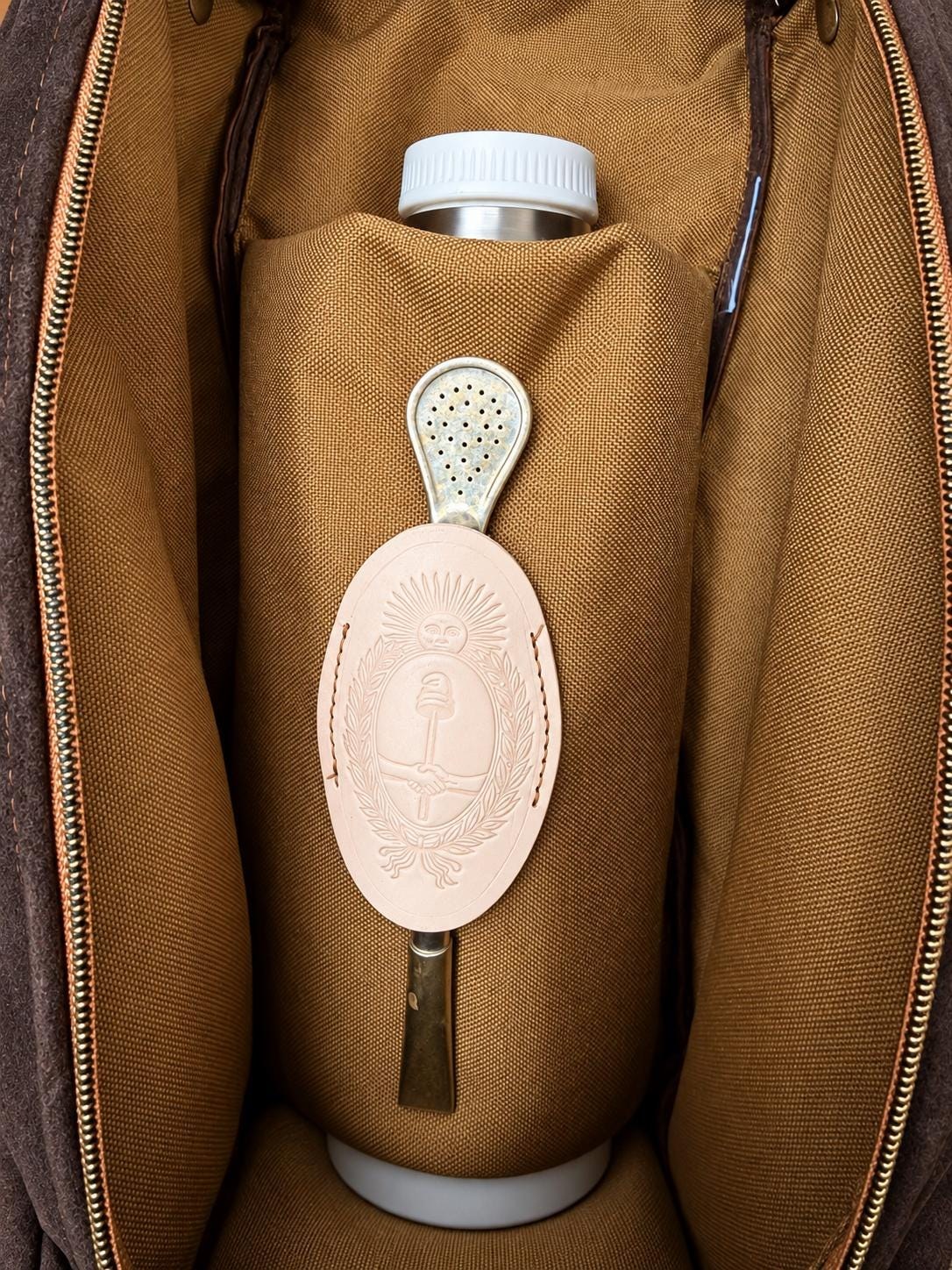 Premium Yerba Mate Bag kit-Mochila Matera kit hecho a mano– Cuero Gamuzado., view 3