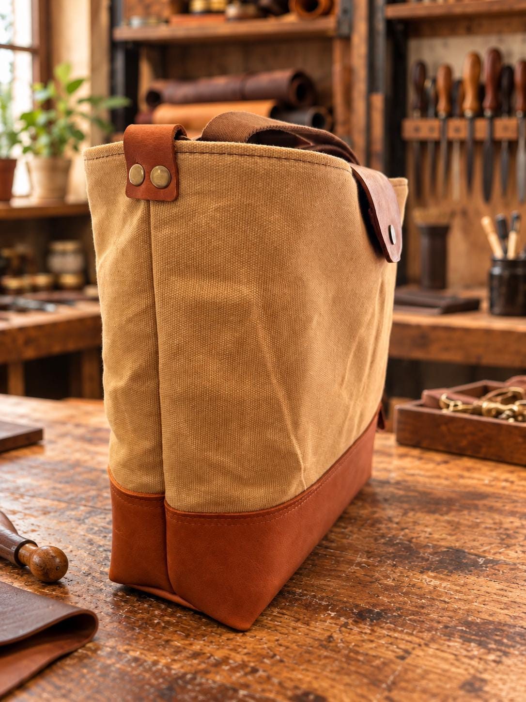 Waxed Canvas & Leather Yerba Mate Bag, view 2