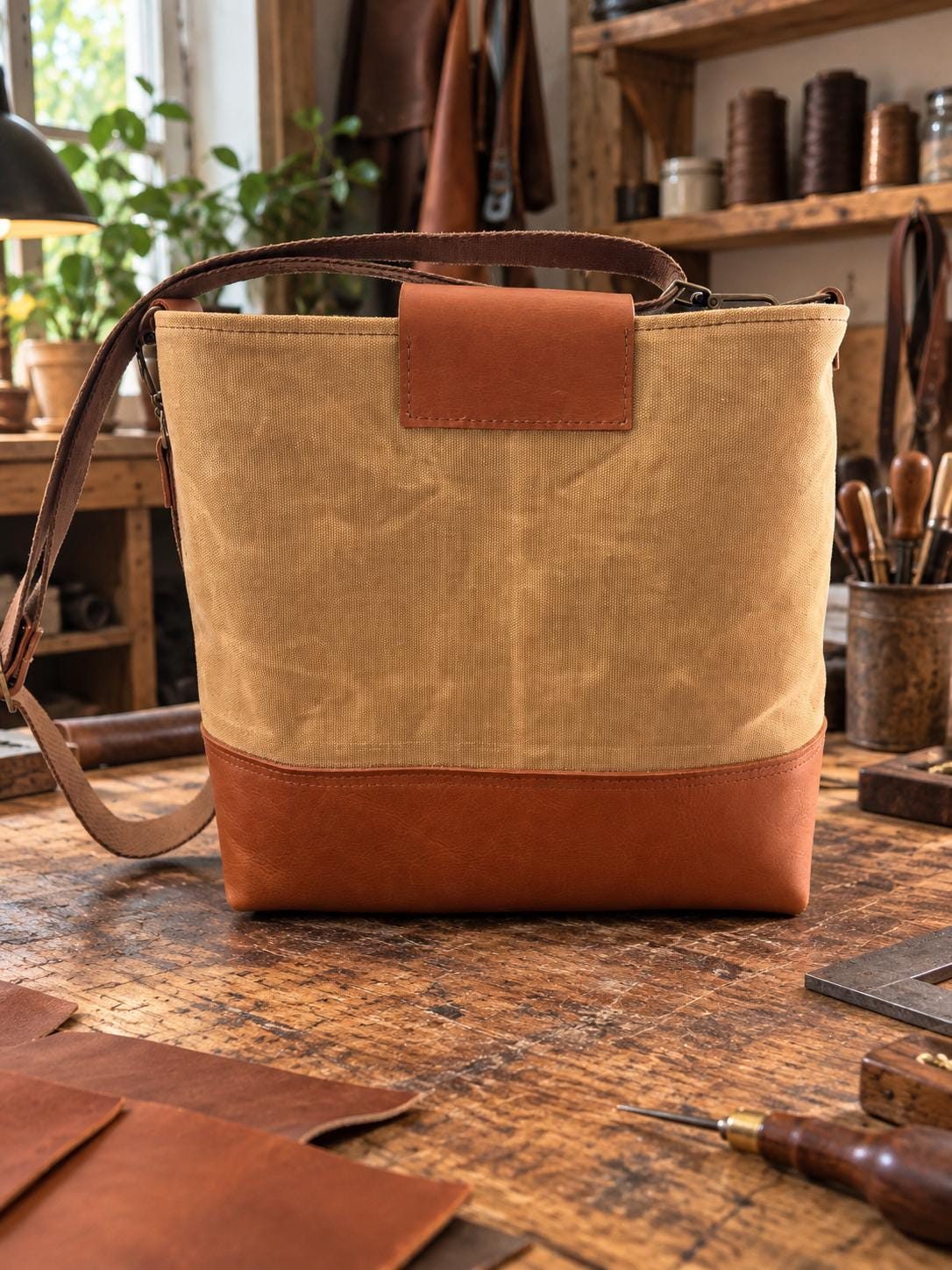 Waxed Canvas & Leather Yerba Mate Bag, view 3